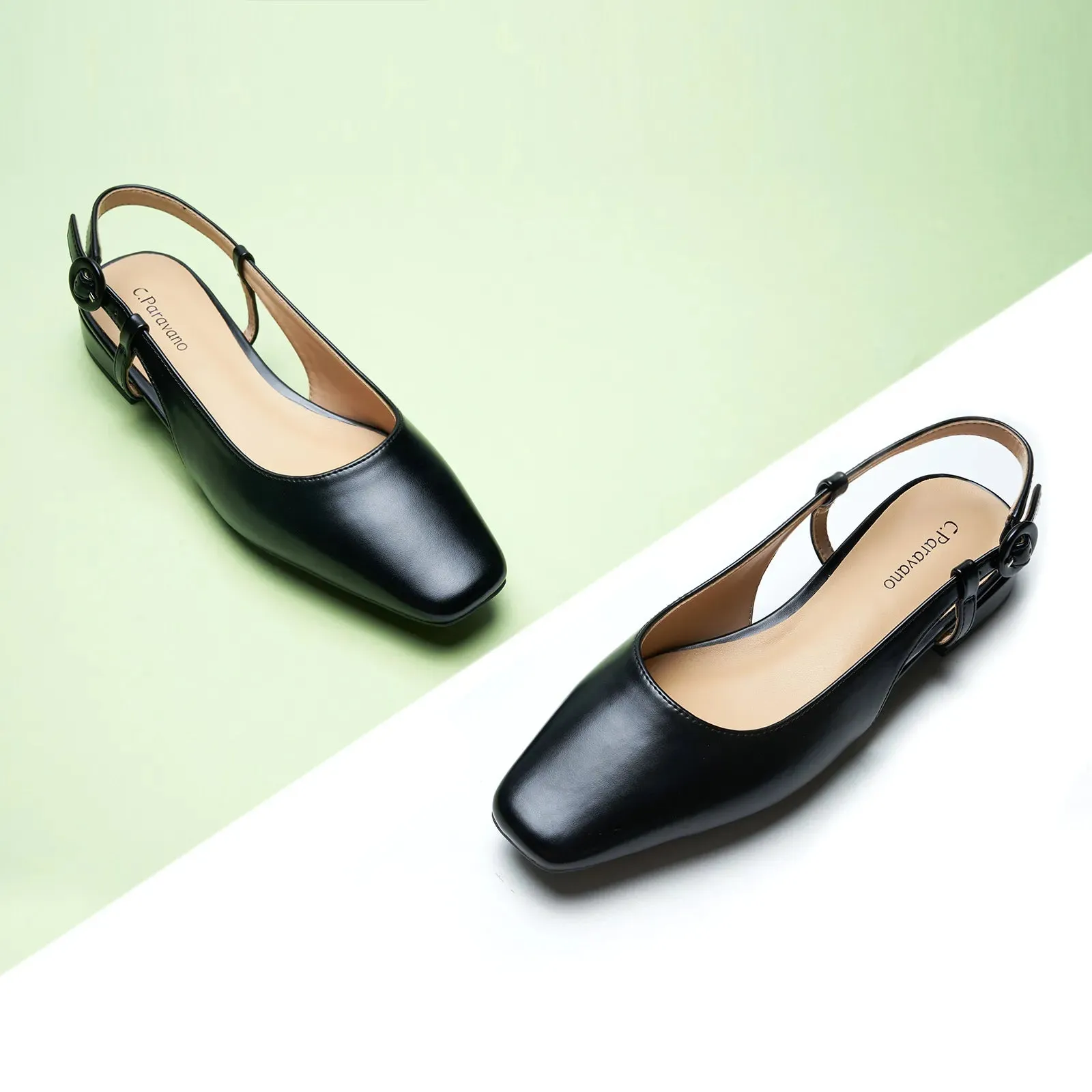 Square Toe Block Heel Slingback Sandals (Alyssa F)