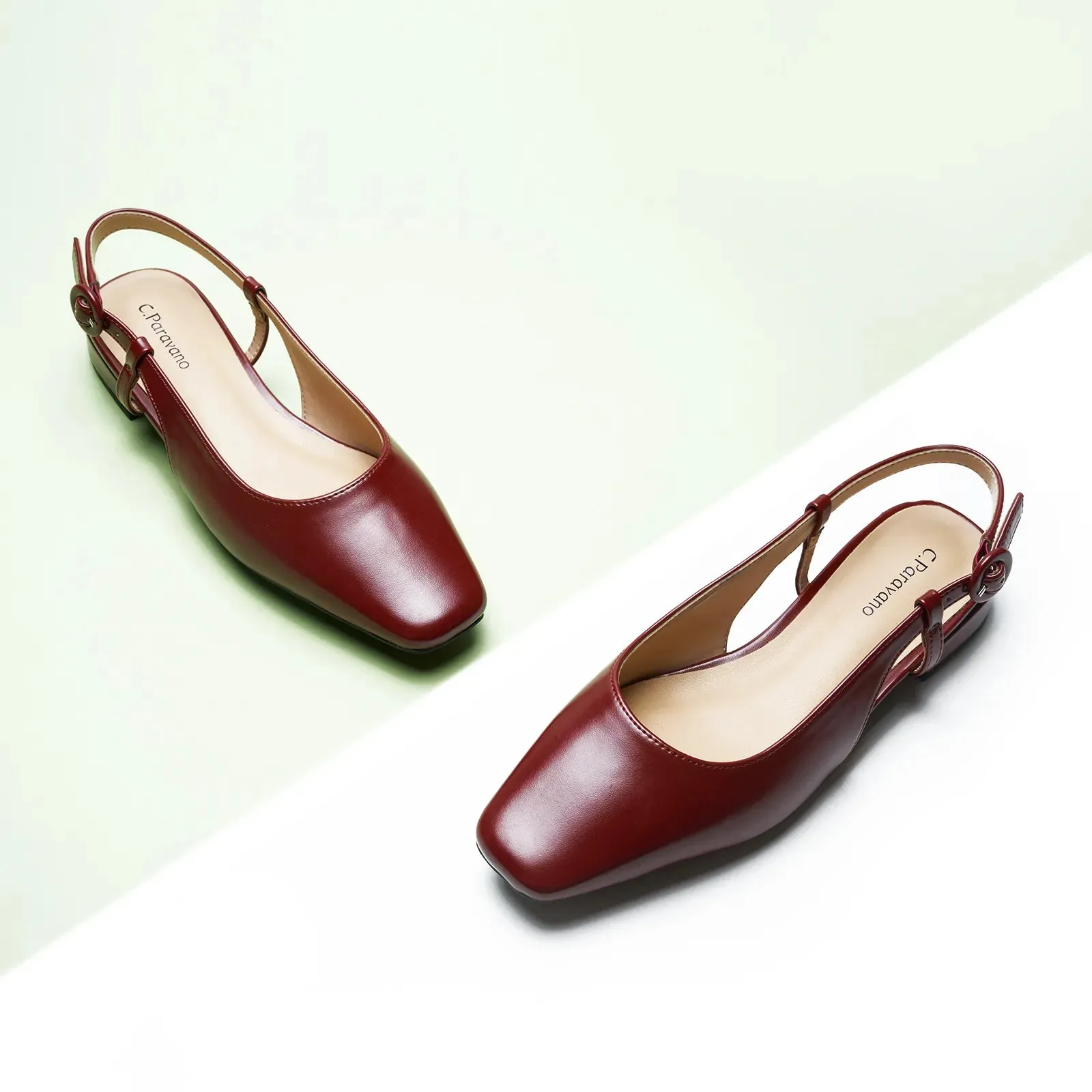 Square Toe Block Heel Slingback Sandals (Alyssa F)