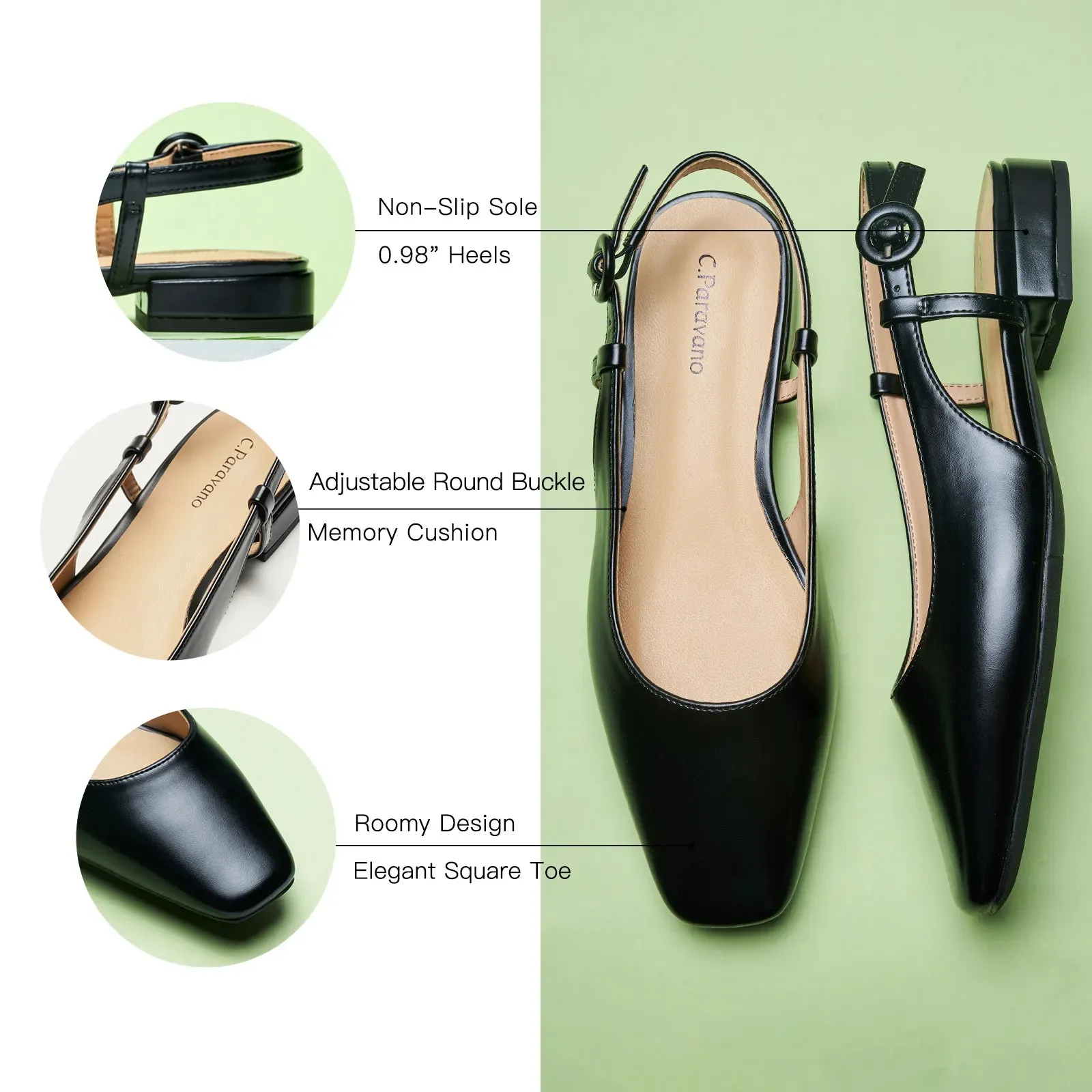 Square Toe Block Heel Slingback Sandals (Alyssa F)