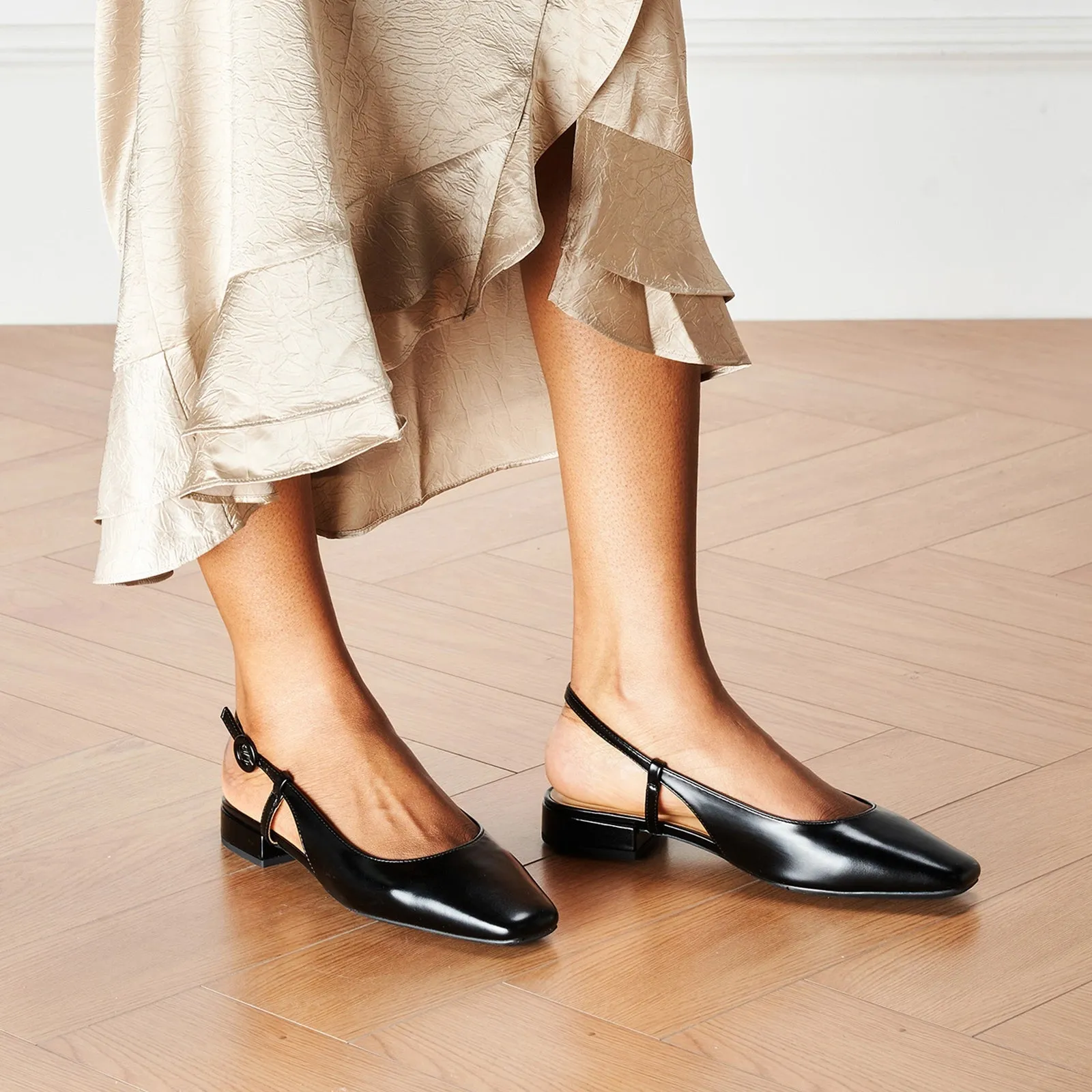 Square Toe Block Heel Slingback Sandals (Alyssa F)