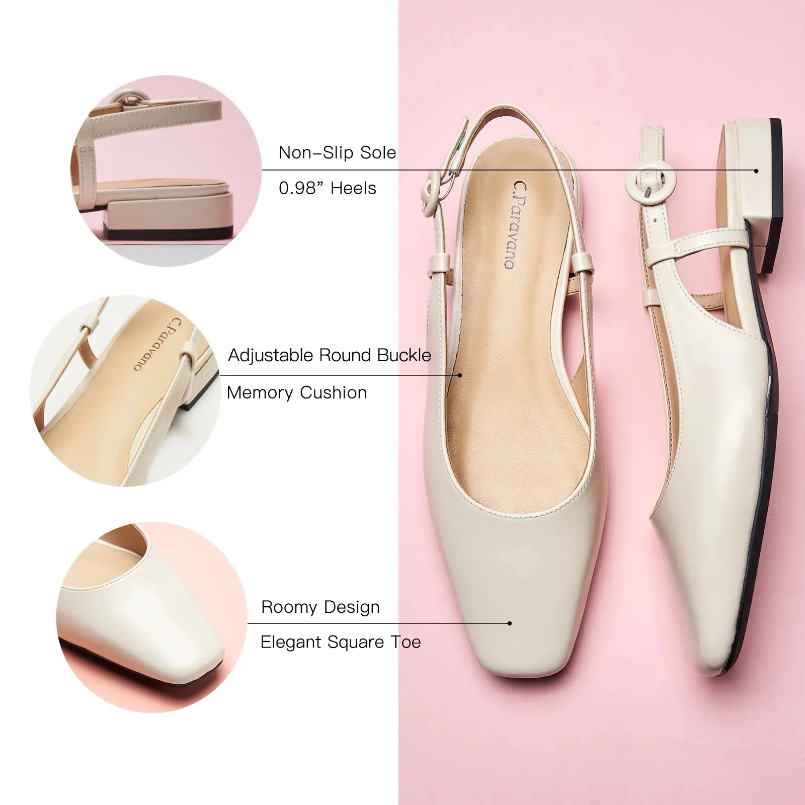 Square Toe Block Heel Slingback Sandals (Alyssa F)