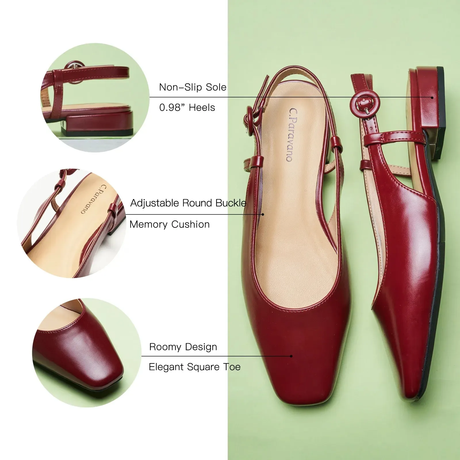 Square Toe Block Heel Slingback Sandals (Alyssa F)