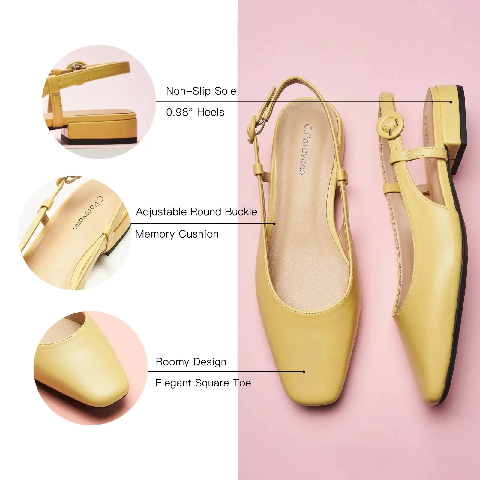 Square Toe Block Heel Slingback Sandals (Alyssa F)