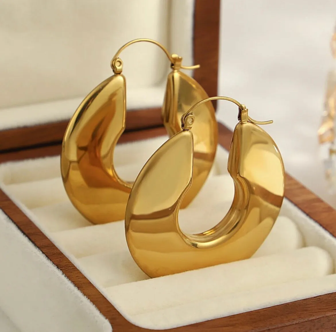 Stainless Steel Chunky Hoop Earrings - 18K Gold Plated