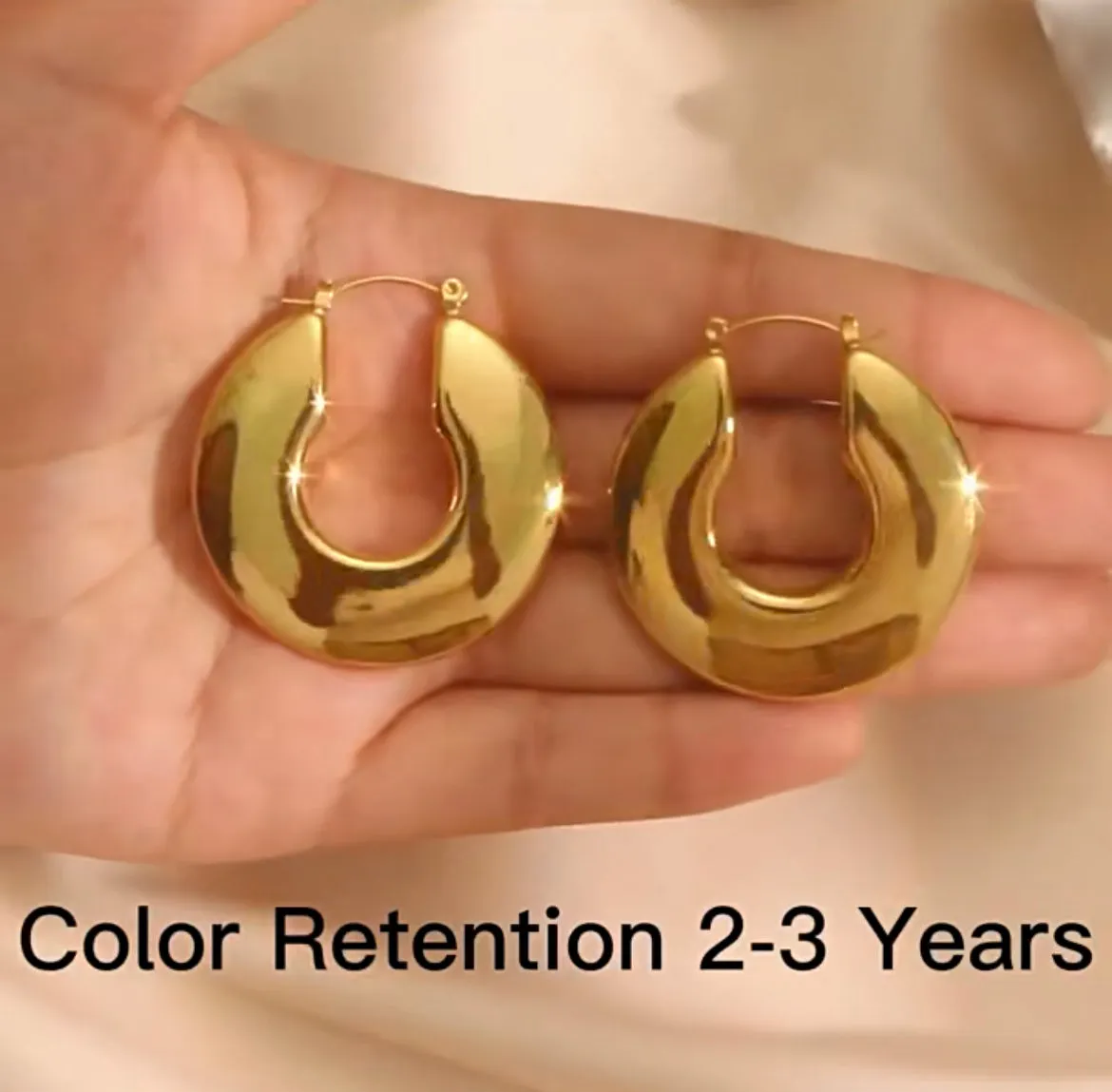 Stainless Steel Chunky Hoop Earrings - 18K Gold Plated