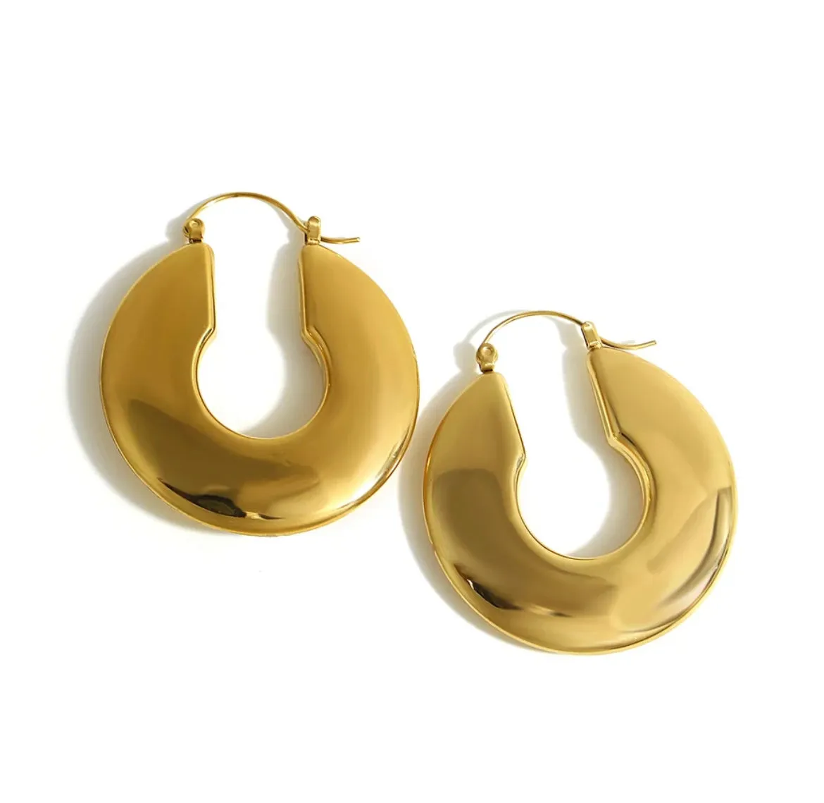 Stainless Steel Chunky Hoop Earrings - 18K Gold Plated
