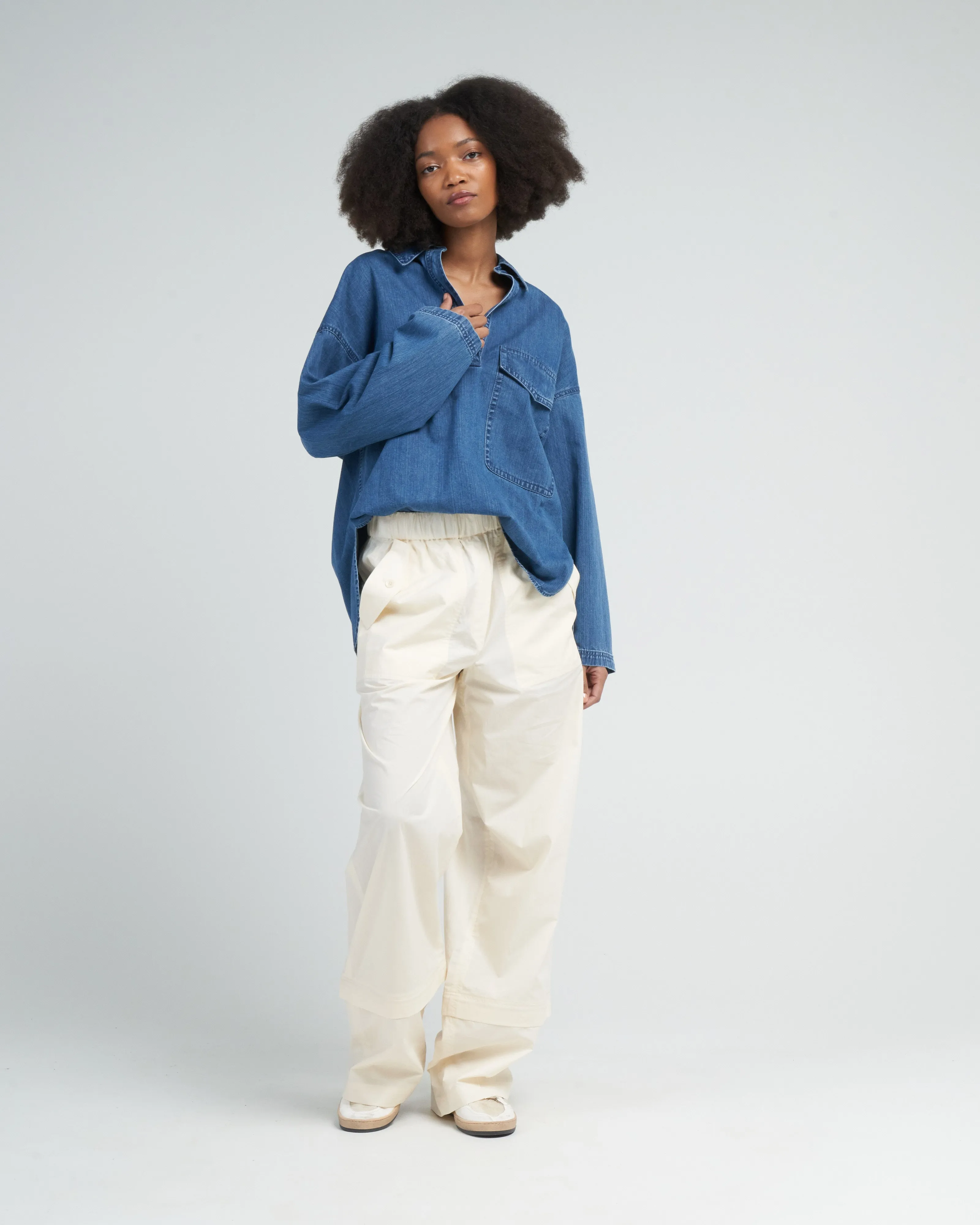 stone washed summer denim oversized cocoon shirt - medium stone wash
