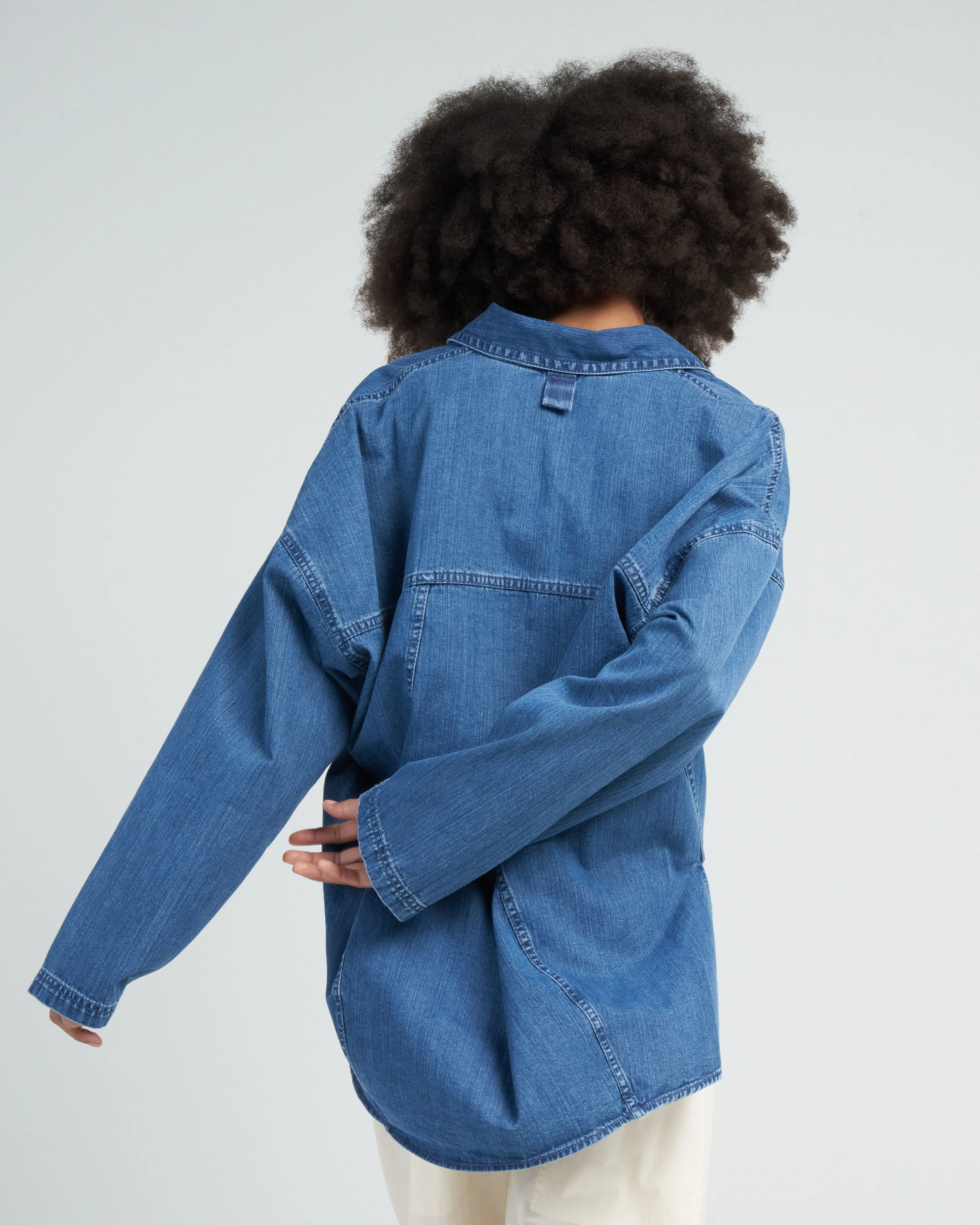 stone washed summer denim oversized cocoon shirt - medium stone wash
