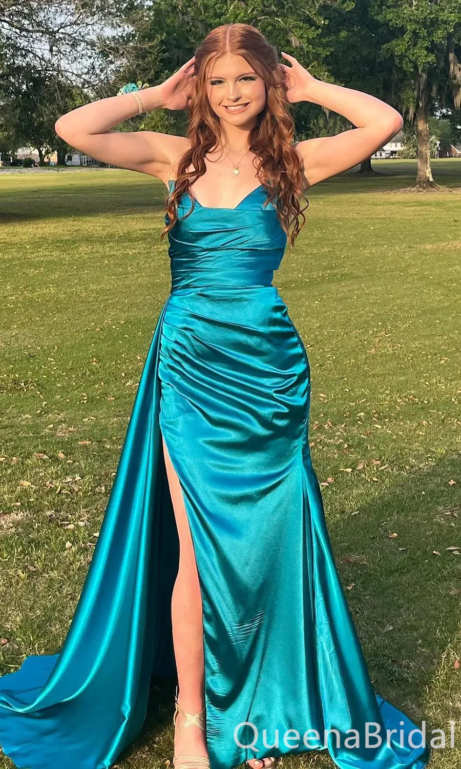 Stylish Blue Mermaid Strapless Side Slit Long Prom Dresses ,WGP1636