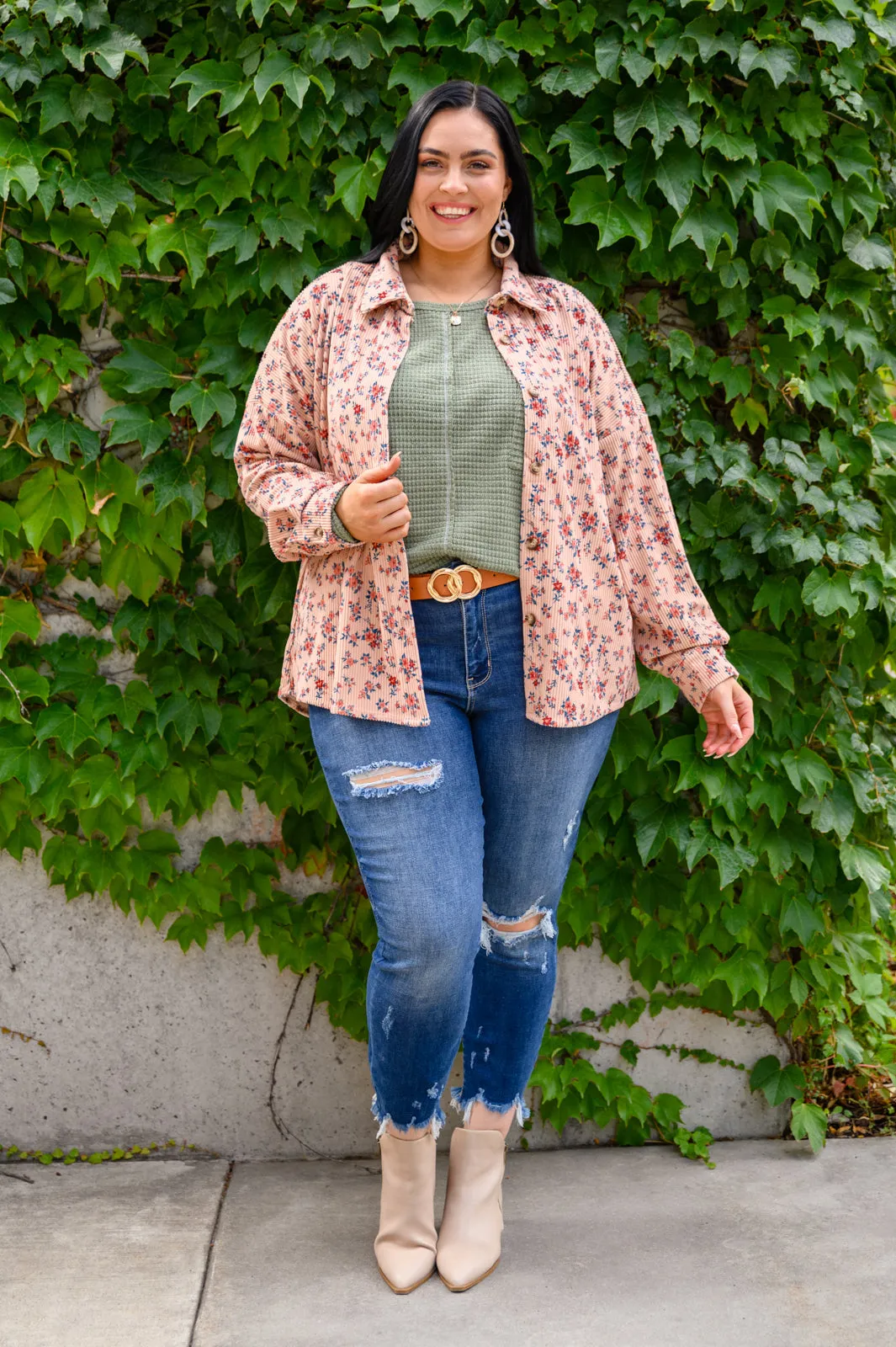 Sweet Caroline Floral & Corduroy Shacket