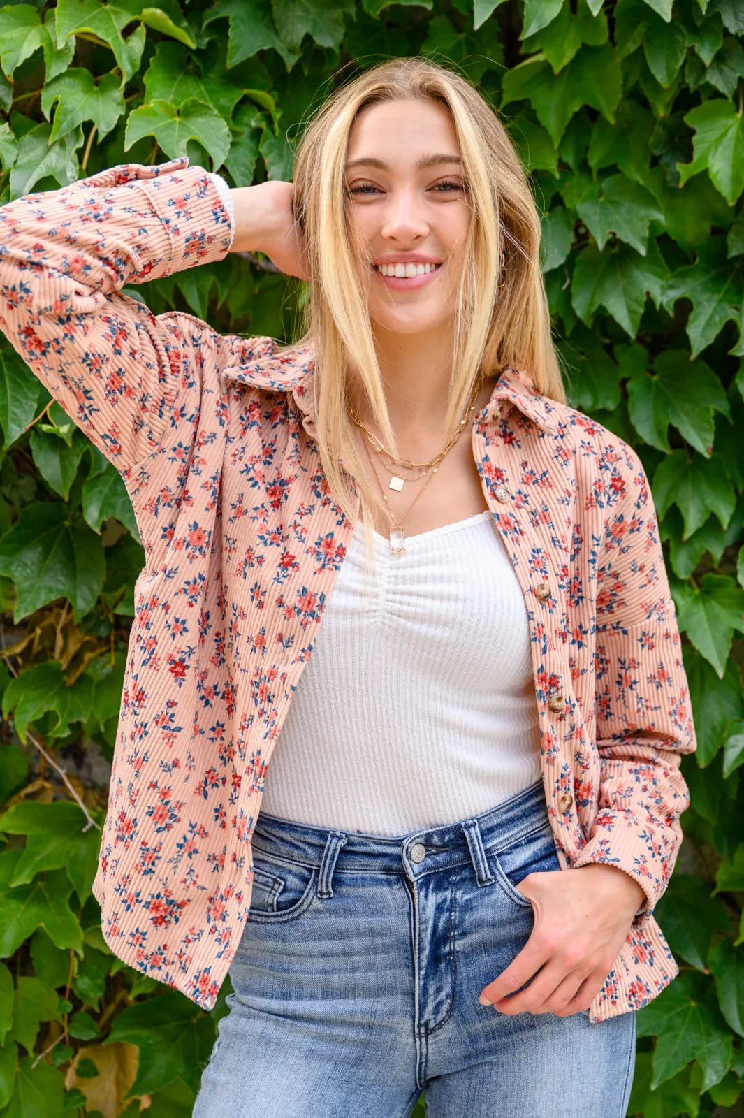 Sweet Caroline Floral & Corduroy Shacket