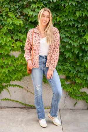 Sweet Caroline Floral & Corduroy Shacket