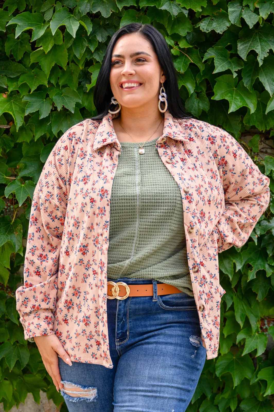 Sweet Caroline Floral & Corduroy Shacket