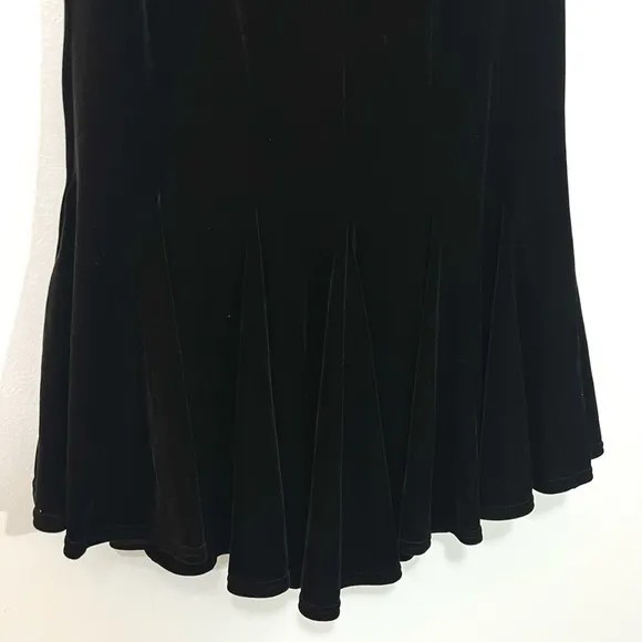 Tadashi Shoji Vintage Black Velvet Ruffle Layered Maxi Midi Skirt Long Classy XS