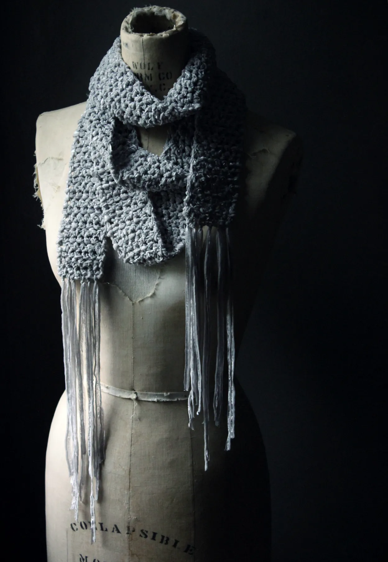 The Rain Minder. Storyteller Series. Hand Crocheted Fringed Scarf.