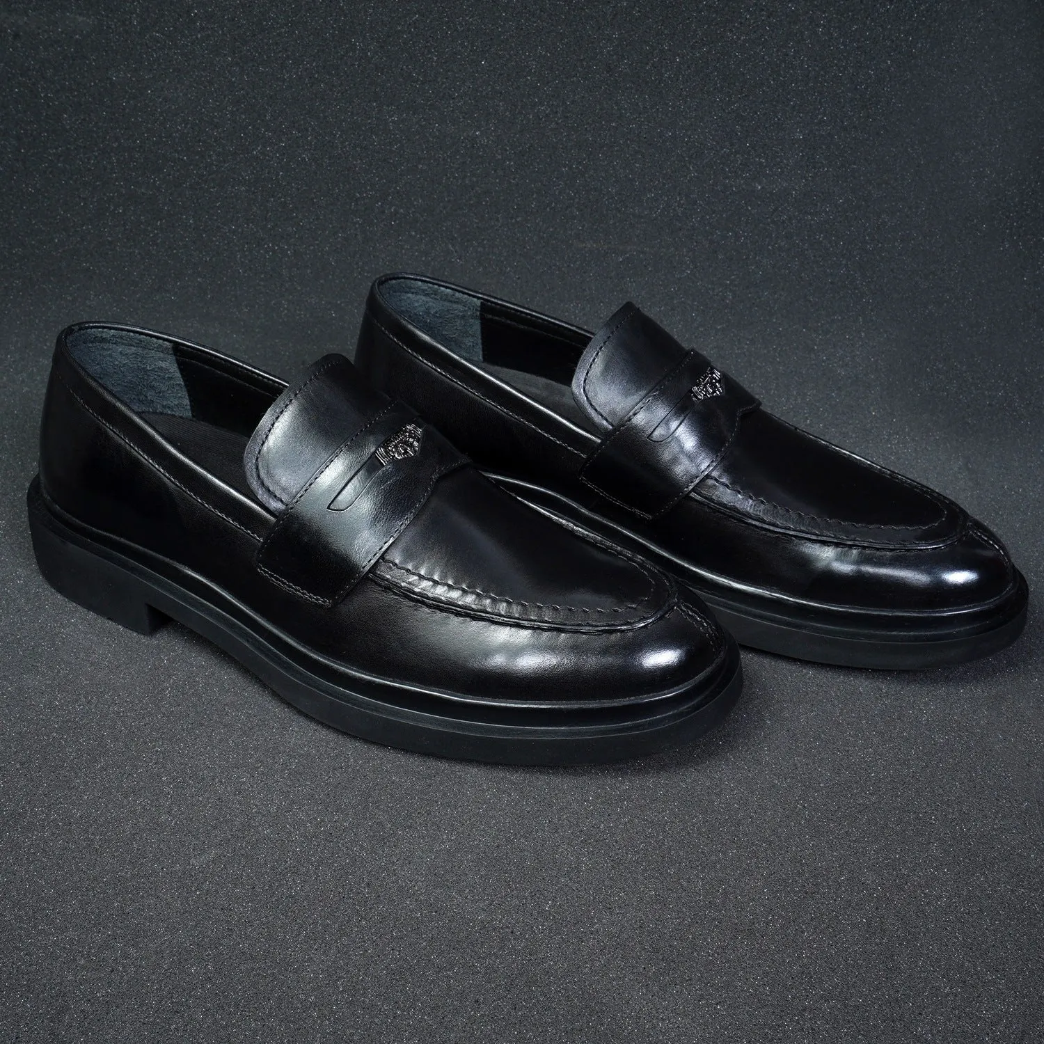 Trademark Lion Logo Penny Lightweight Loafers in Black Leather
