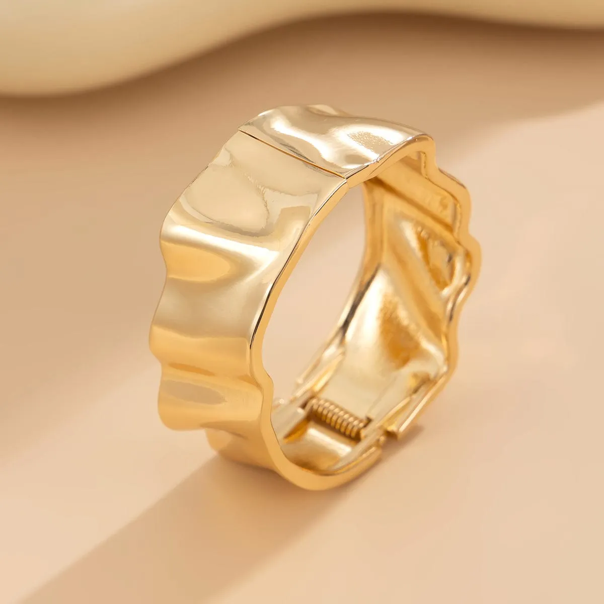 Trendy Gold Silver Tone Chunky Textured Bangle Bracelet