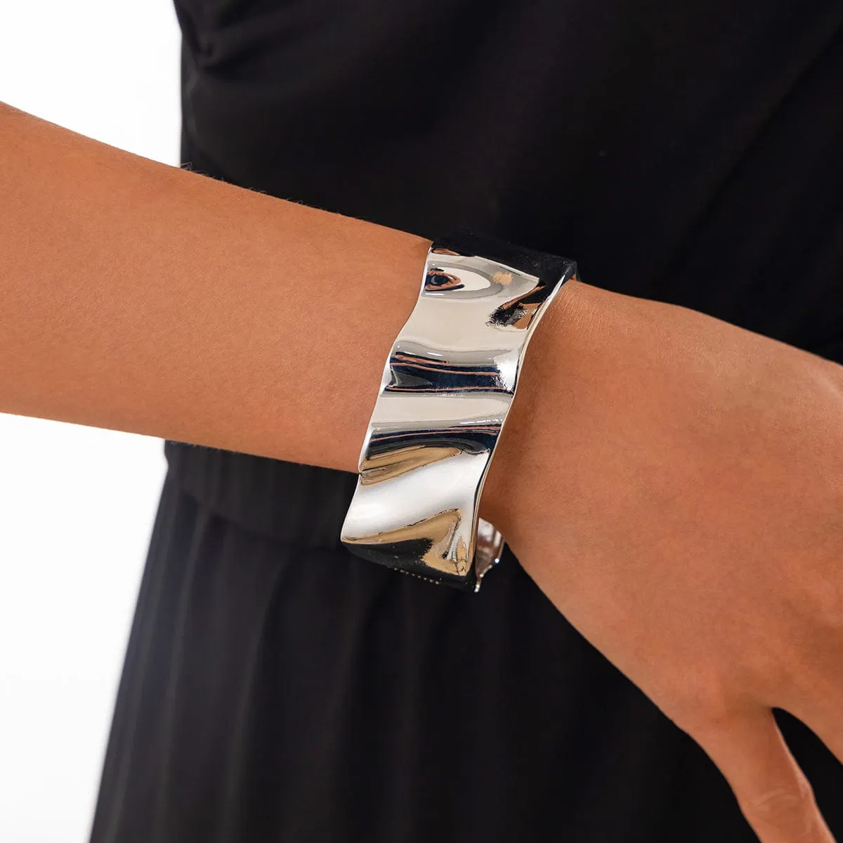 Trendy Gold Silver Tone Chunky Textured Bangle Bracelet