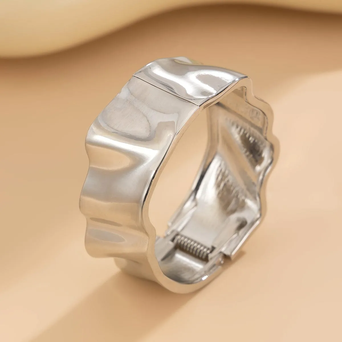 Trendy Gold Silver Tone Chunky Textured Bangle Bracelet