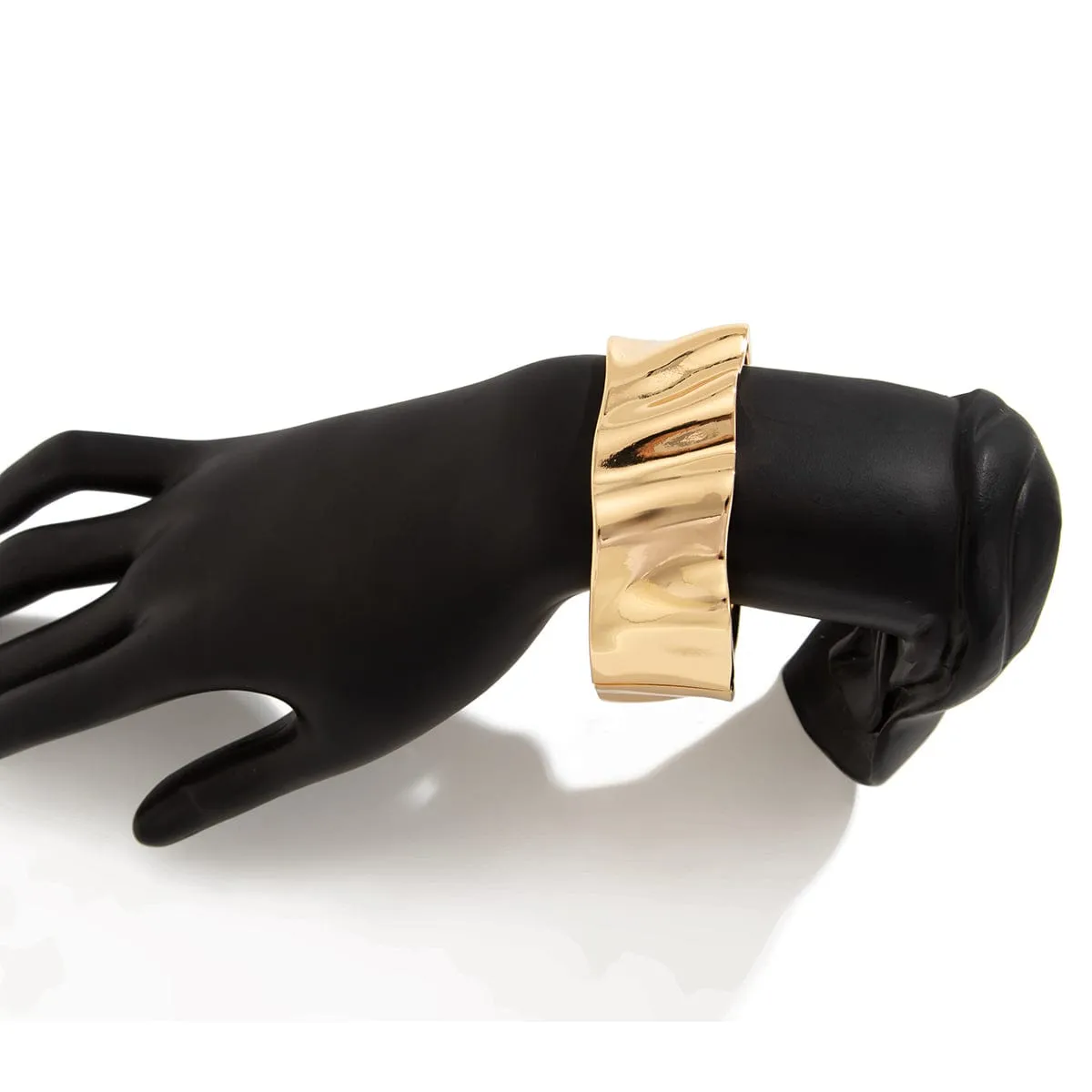 Trendy Gold Silver Tone Chunky Textured Bangle Bracelet