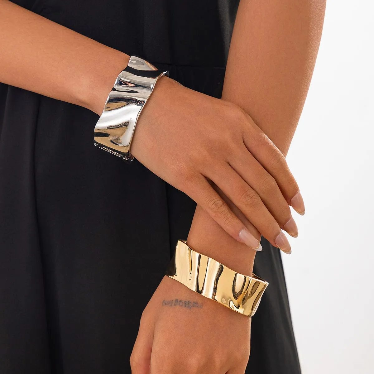 Trendy Gold Silver Tone Chunky Textured Bangle Bracelet