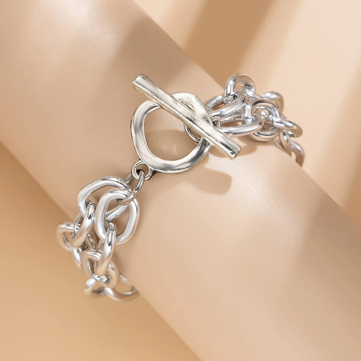 Trendy Layered Toggle Clasp Chunky Cable Chain Bracelet
