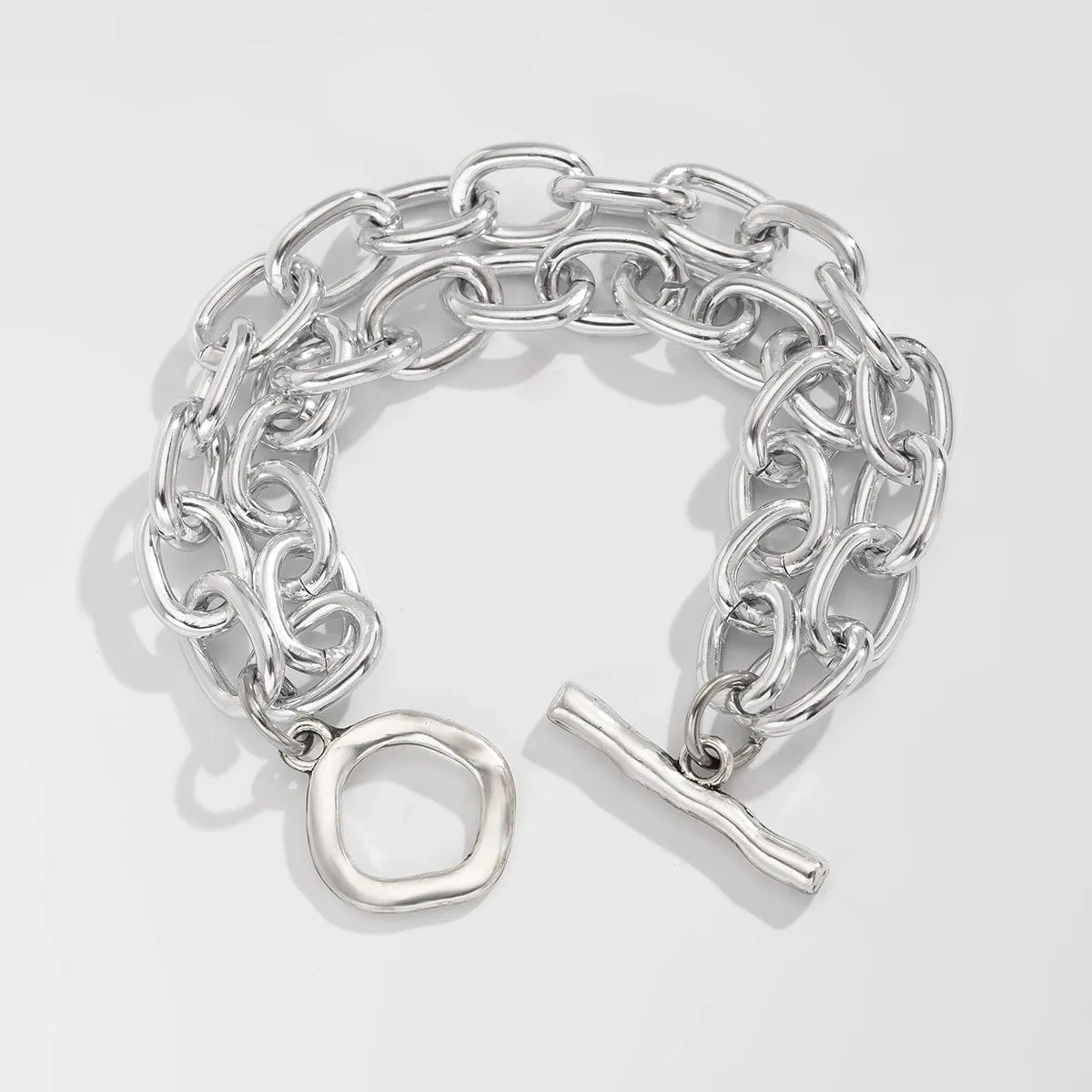 Trendy Layered Toggle Clasp Chunky Cable Chain Bracelet