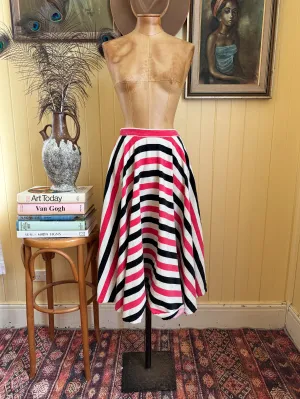 VINTAGE 1970S FLIGELMANS OF NEW YORK CORDUROY STRIPED MIDI CIRCLE SKIRT S