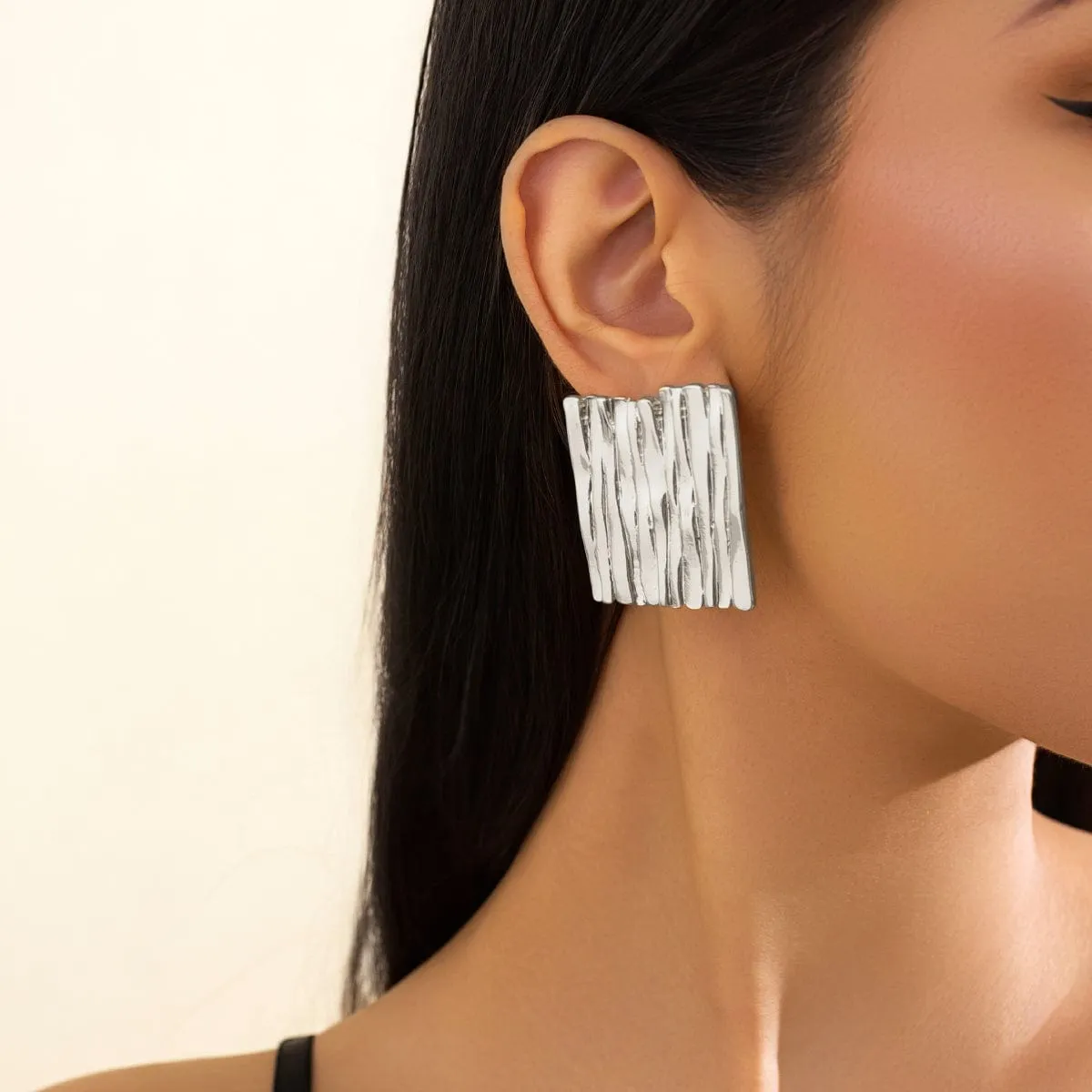 Vintage Chunky Textured Square Stud Earrings