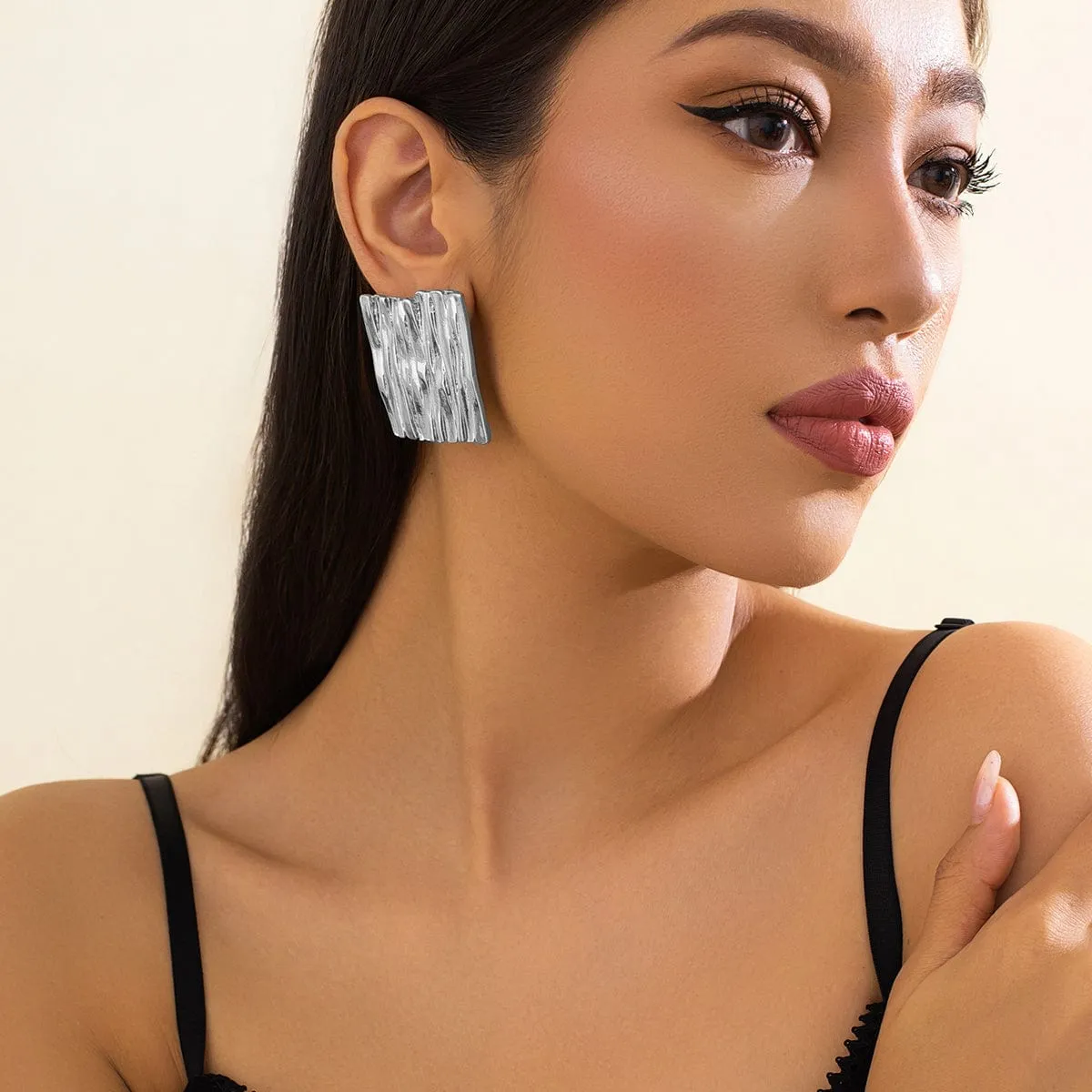 Vintage Chunky Textured Square Stud Earrings