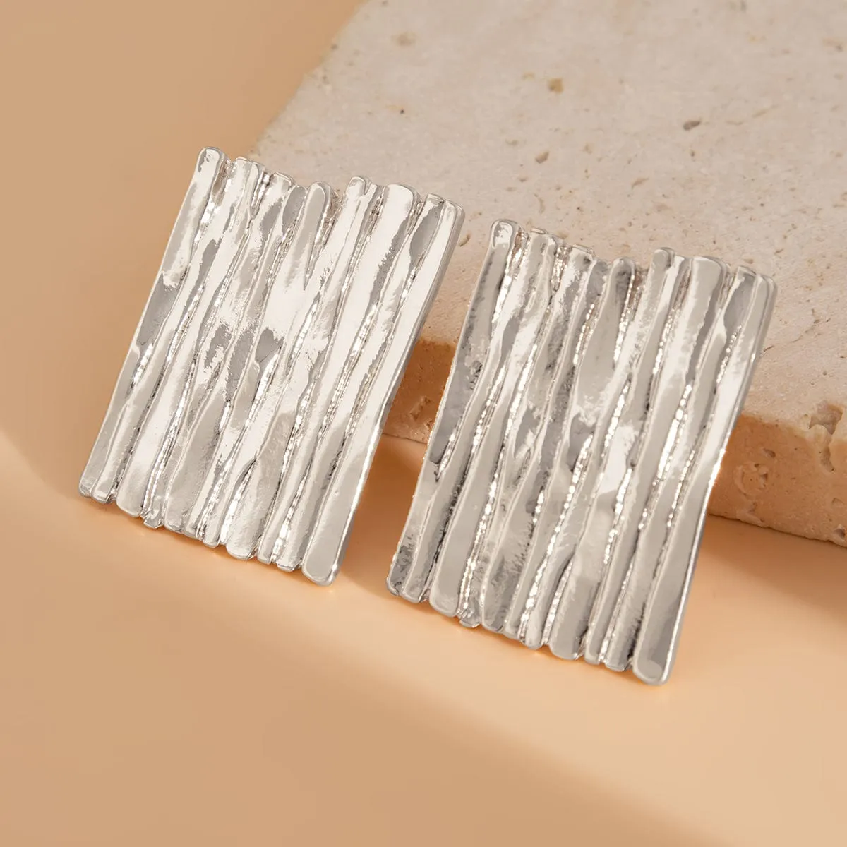 Vintage Chunky Textured Square Stud Earrings