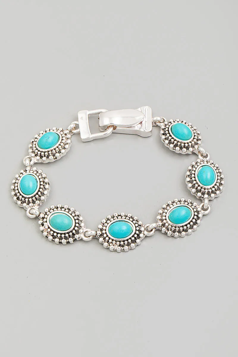 Western Turquoise Magnetic Chunky Bracelet in Silver