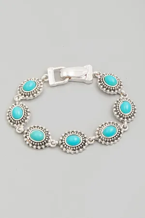 Western Turquoise Magnetic Chunky Bracelet in Silver