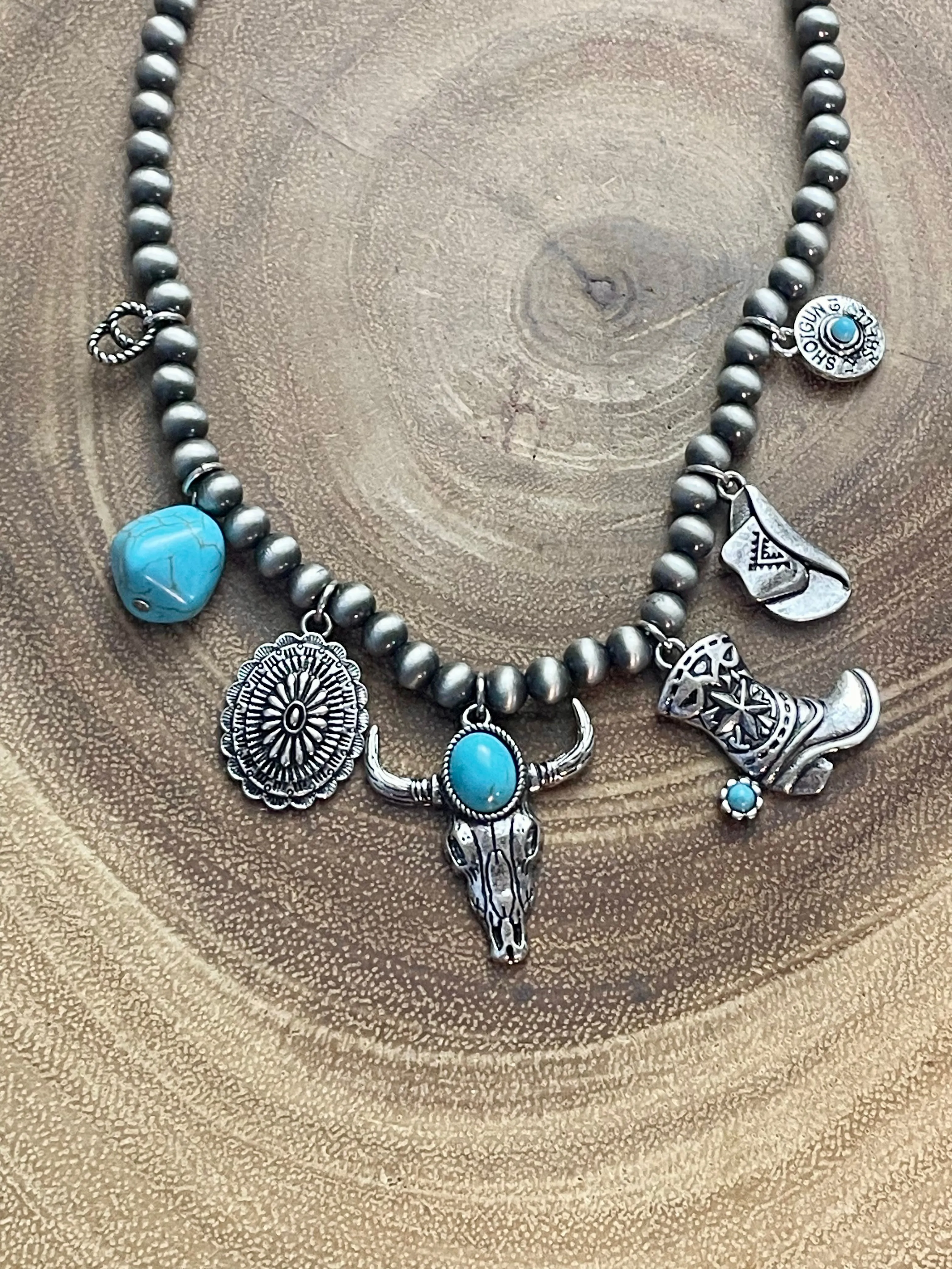 Wild West Navajo Charm Turquoise Necklace - 16"