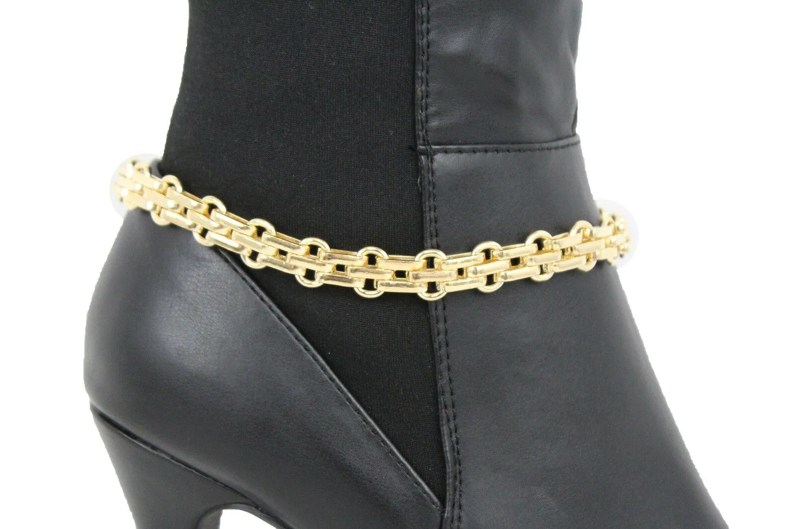 Women Boot Gold Metal Chain Links Bracelet Shoe Anklet Bling Classic Look Charm