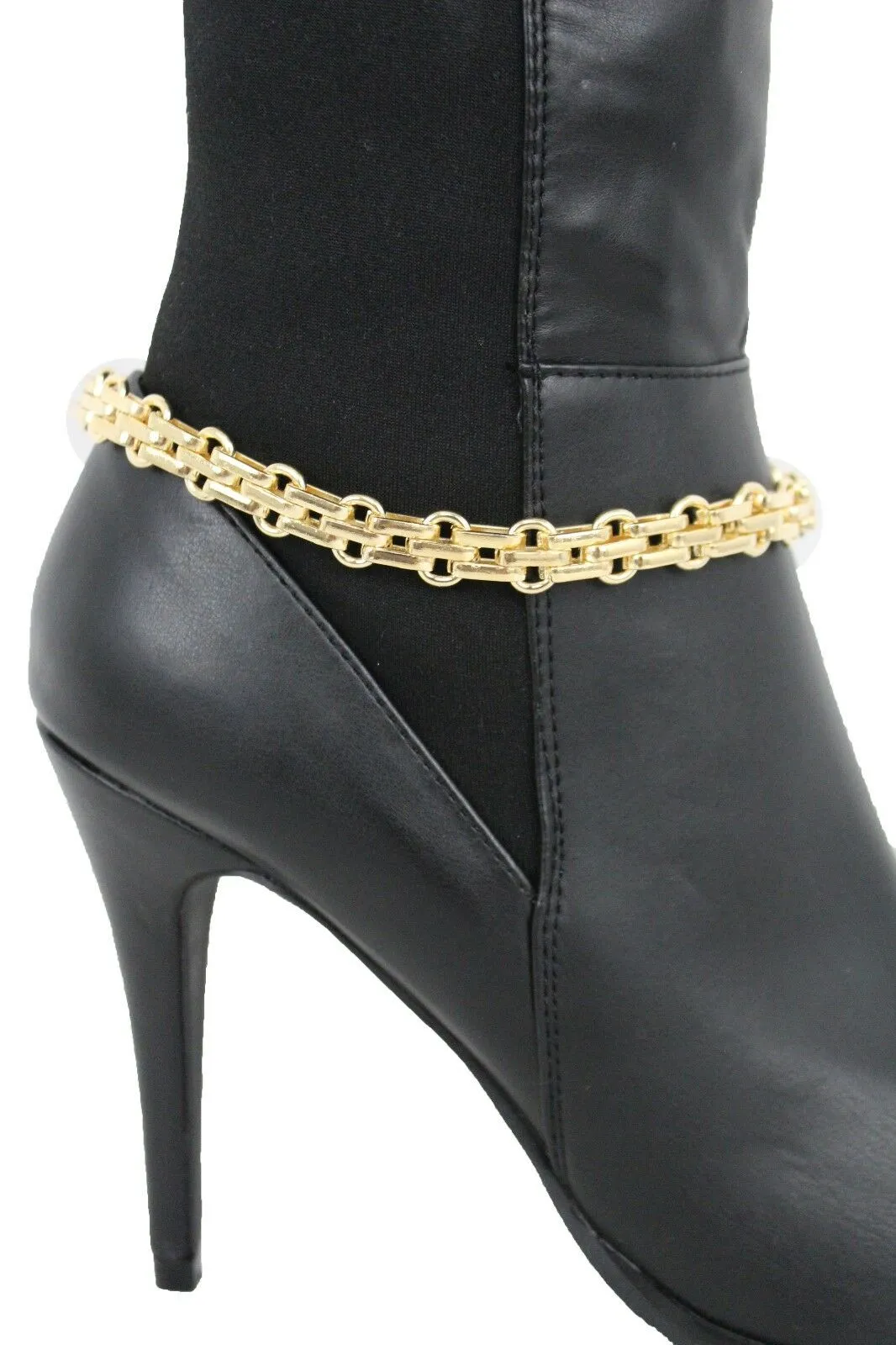 Women Boot Gold Metal Chain Links Bracelet Shoe Anklet Bling Classic Look Charm