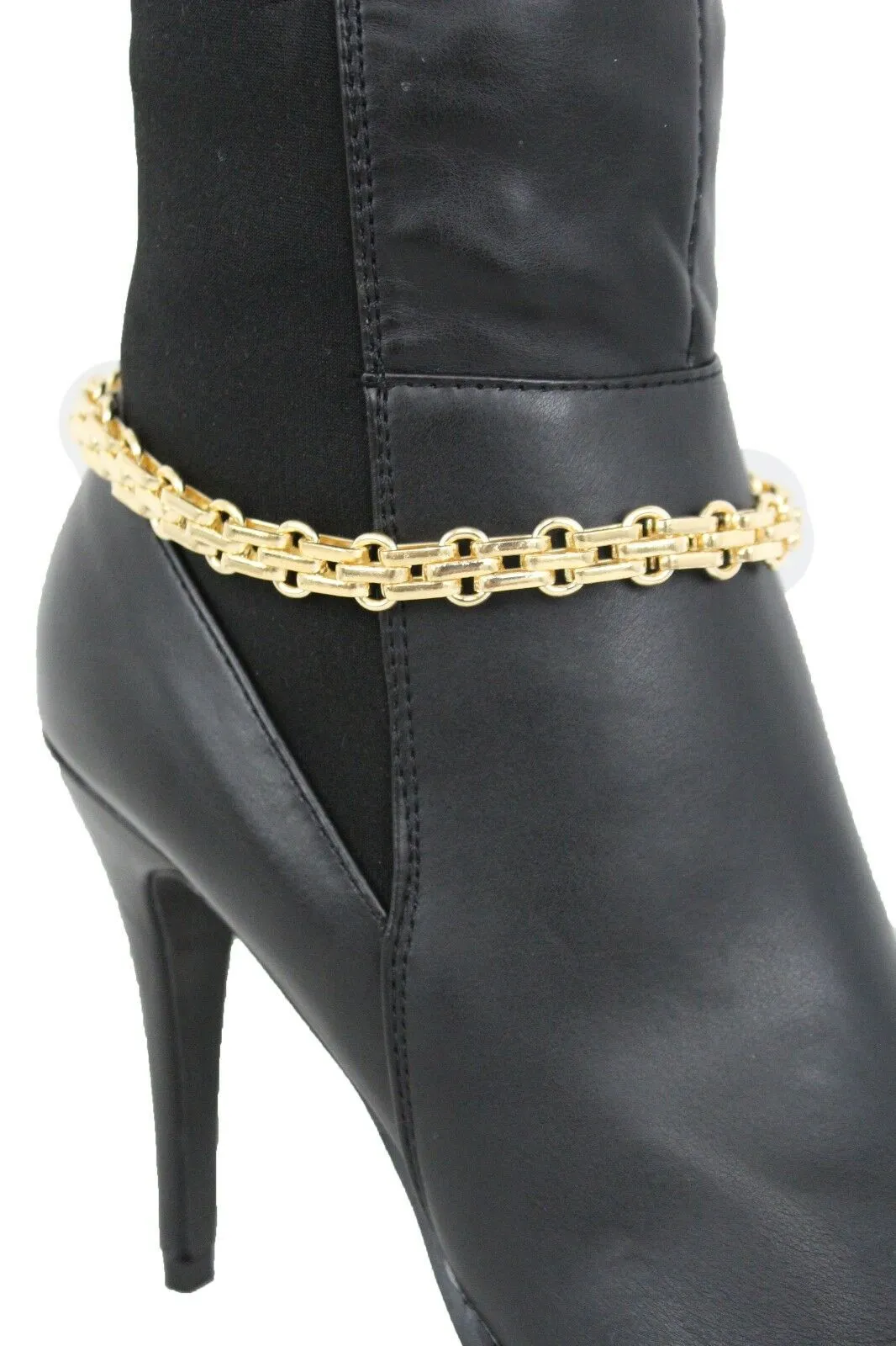 Women Boot Gold Metal Chain Links Bracelet Shoe Anklet Bling Classic Look Charm