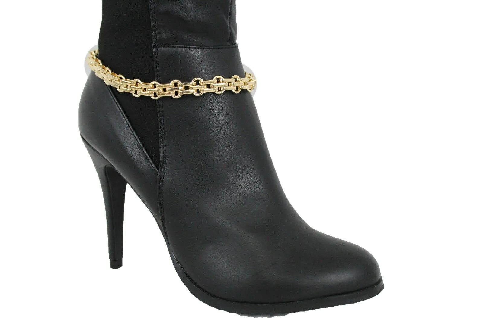 Women Boot Gold Metal Chain Links Bracelet Shoe Anklet Bling Classic Look Charm