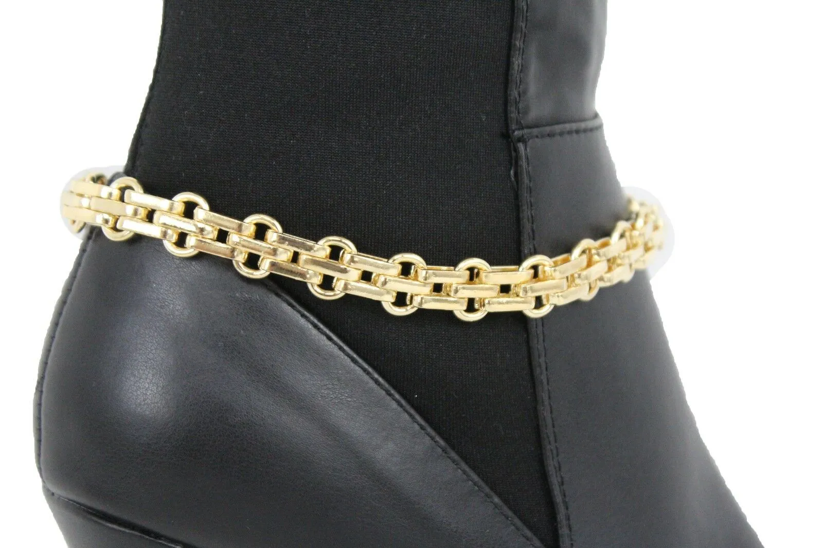 Women Boot Gold Metal Chain Links Bracelet Shoe Anklet Bling Classic Look Charm