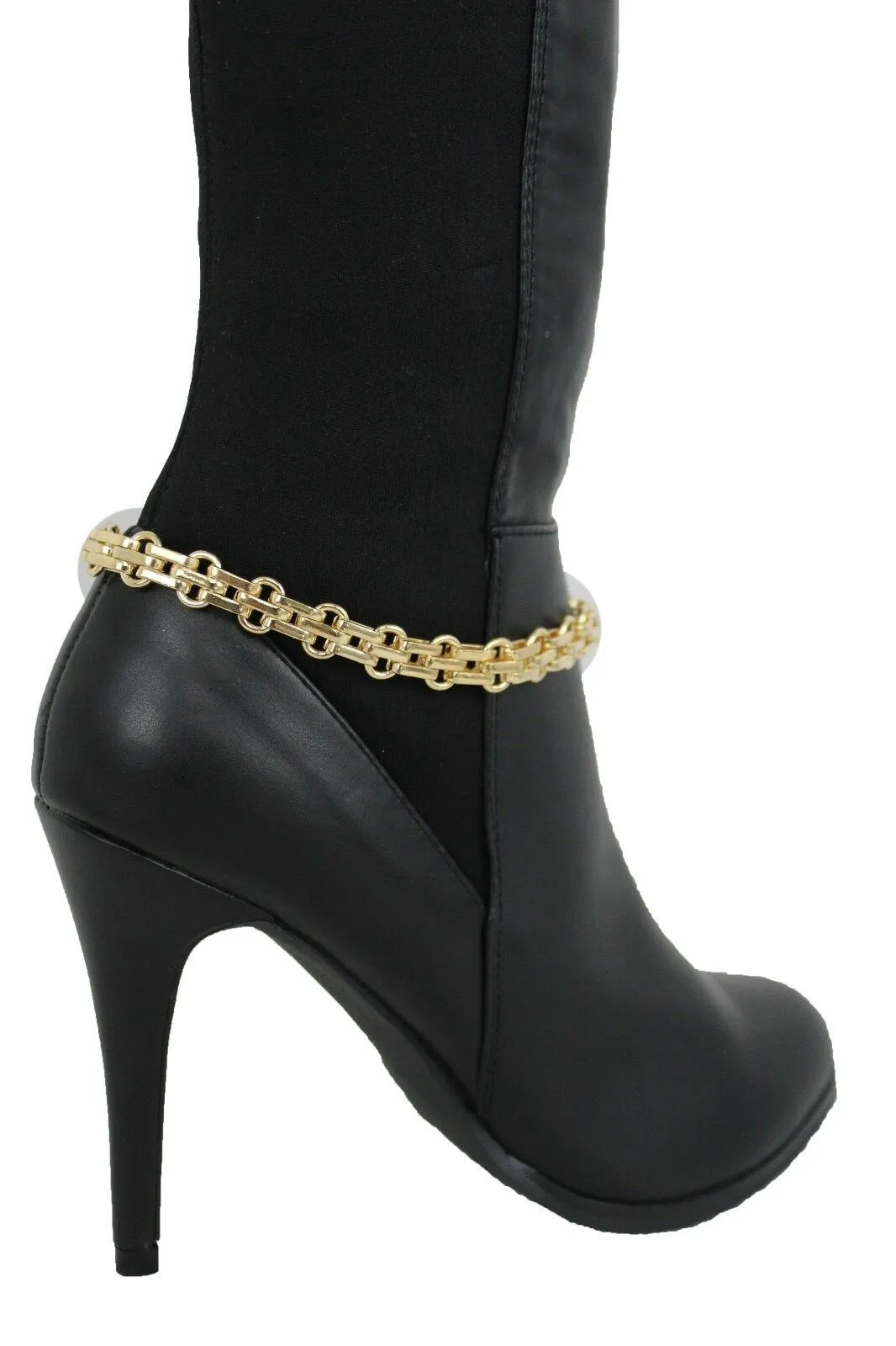 Women Boot Gold Metal Chain Links Bracelet Shoe Anklet Bling Classic Look Charm