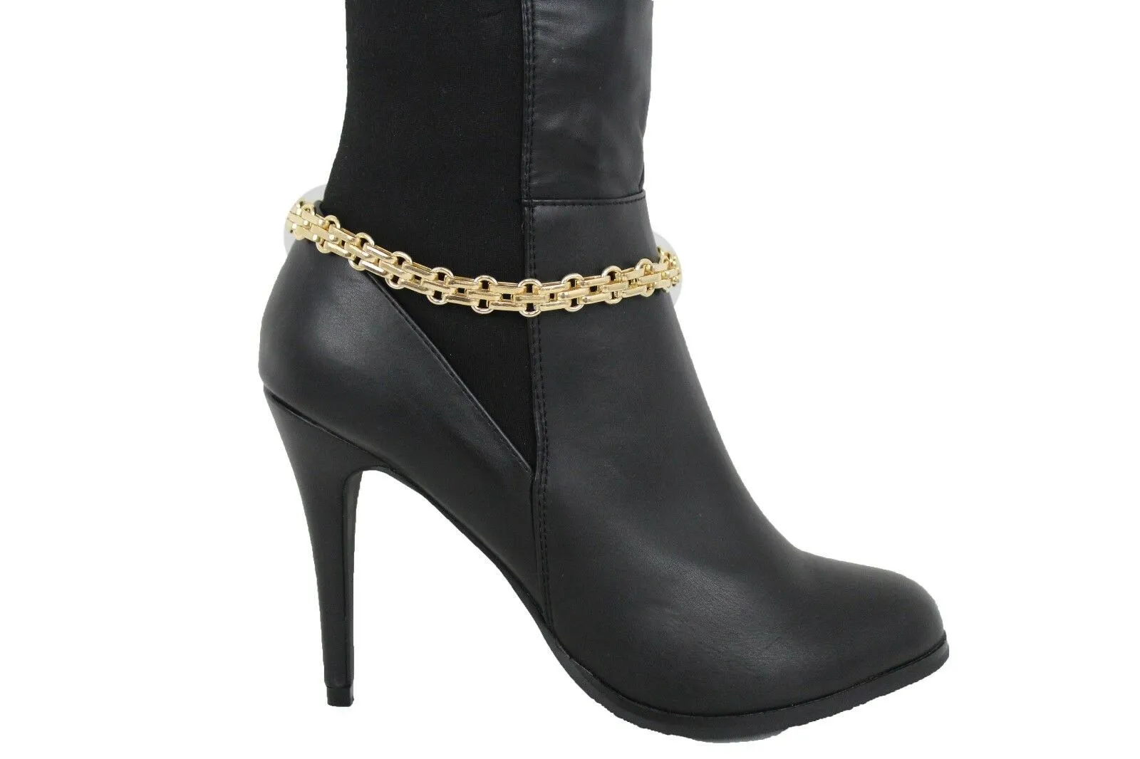 Women Boot Gold Metal Chain Links Bracelet Shoe Anklet Bling Classic Look Charm
