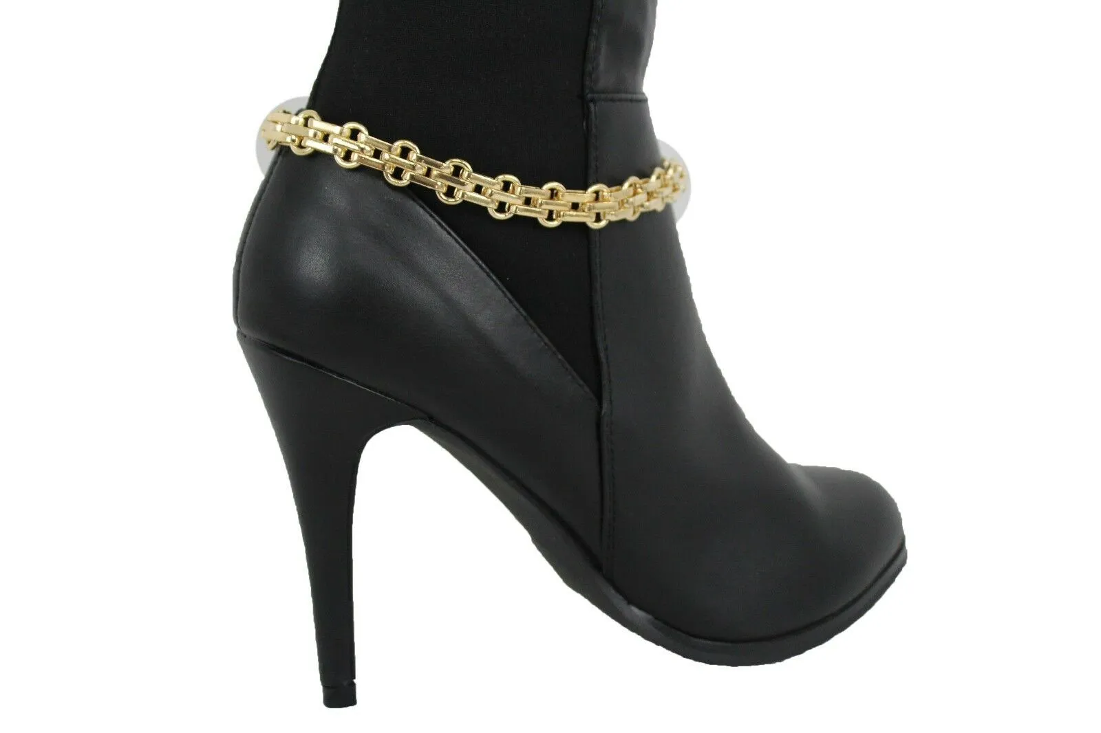 Women Boot Gold Metal Chain Links Bracelet Shoe Anklet Bling Classic Look Charm