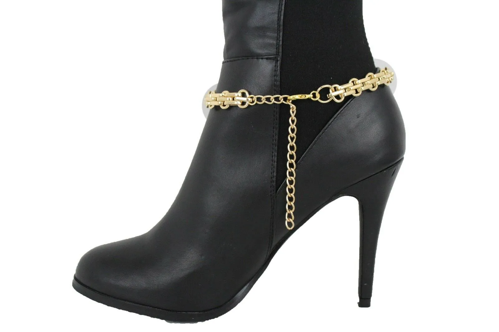 Women Boot Gold Metal Chain Links Bracelet Shoe Anklet Bling Classic Look Charm