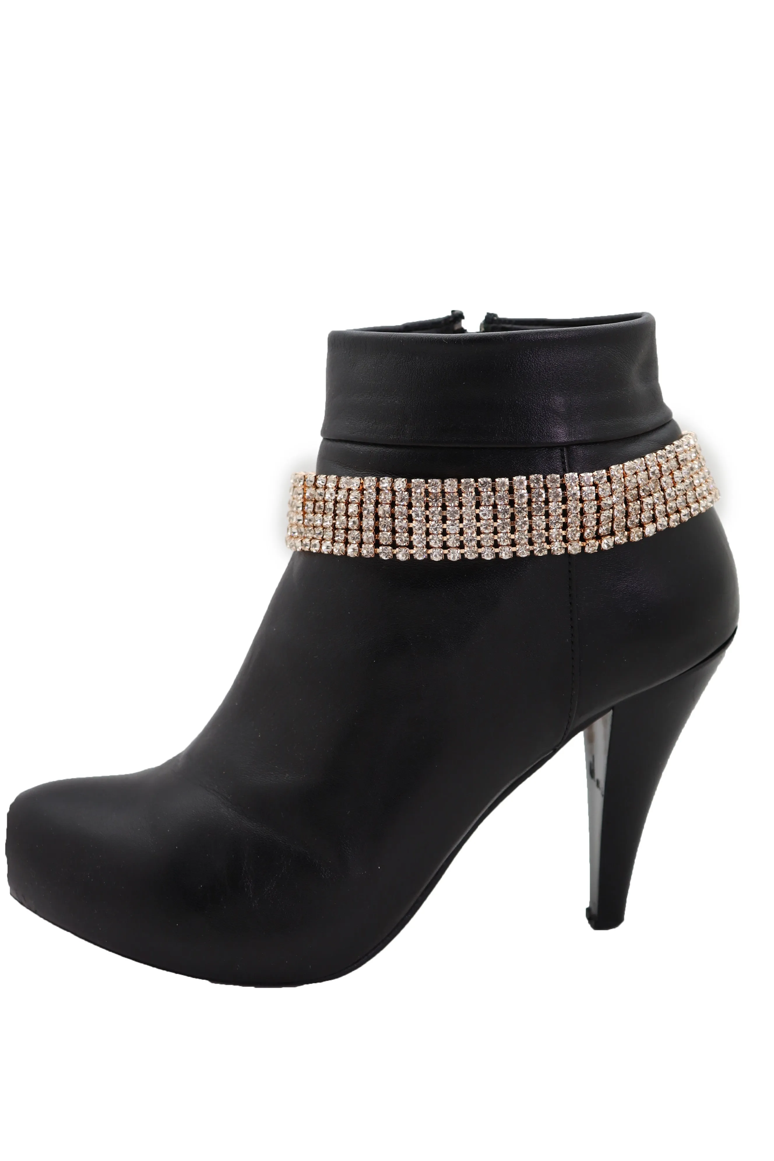 Women Gold Metal Chain Boot Bracelet Shoe Rhinestones Bling Charm Jewelry Anklet Fancy Dressy Look