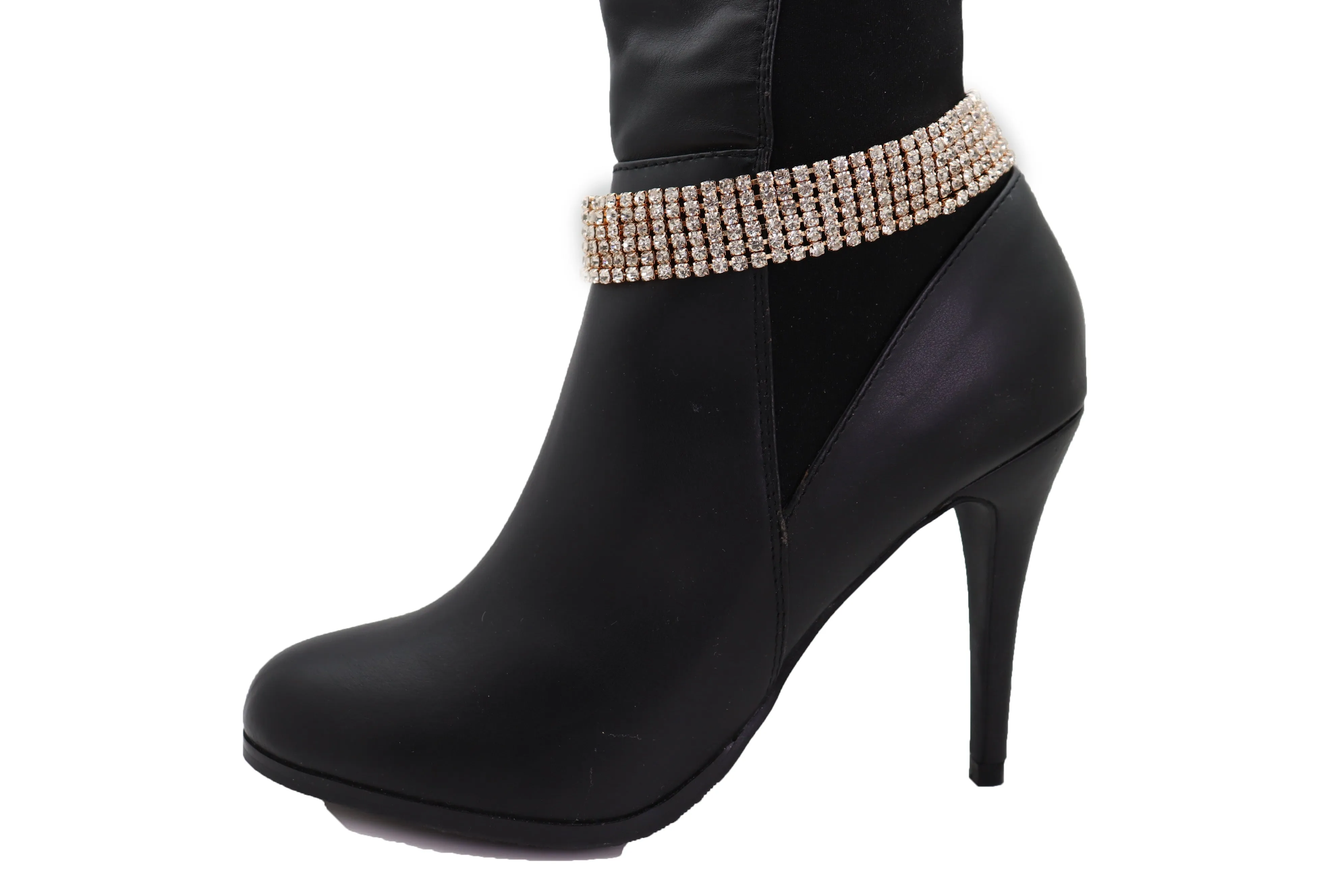Women Gold Metal Chain Boot Bracelet Shoe Rhinestones Bling Charm Jewelry Anklet Fancy Dressy Look