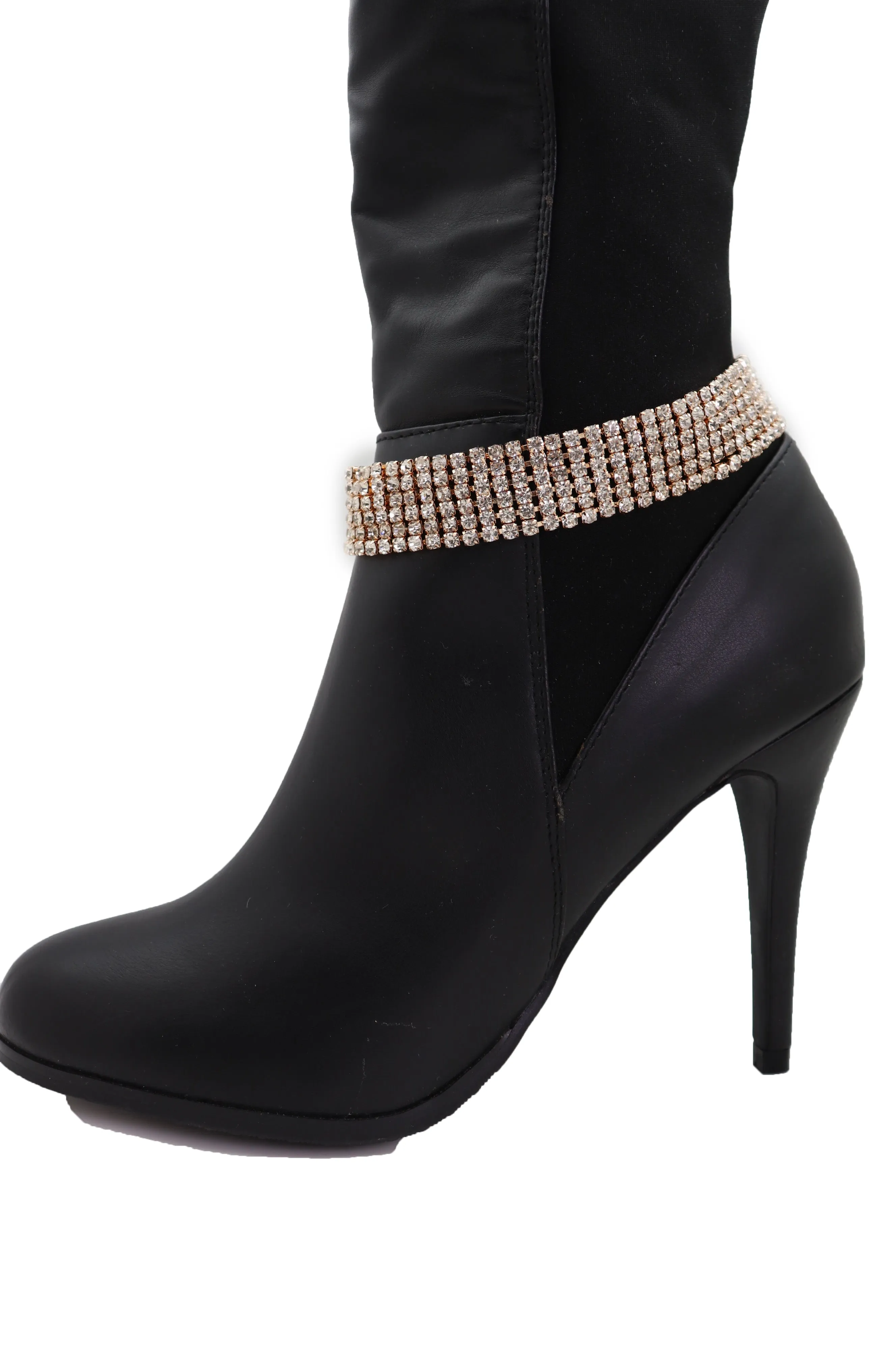 Women Gold Metal Chain Boot Bracelet Shoe Rhinestones Bling Charm Jewelry Anklet Fancy Dressy Look