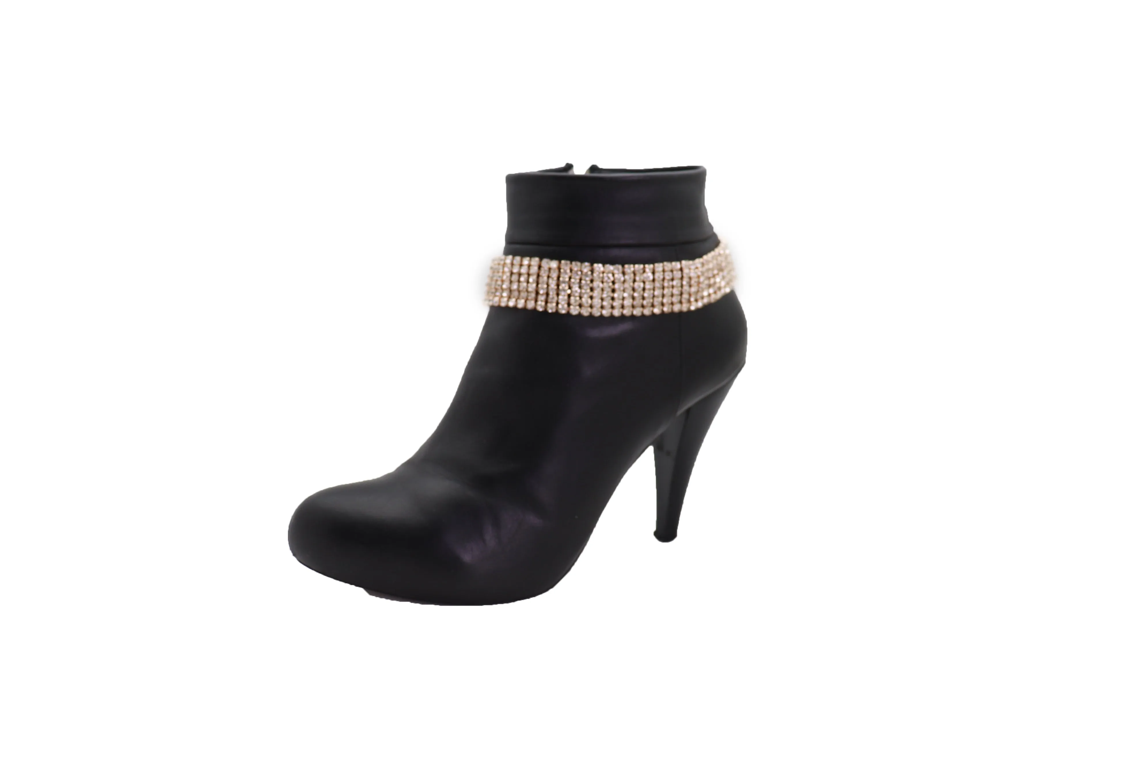 Women Gold Metal Chain Boot Bracelet Shoe Rhinestones Bling Charm Jewelry Anklet Fancy Dressy Look