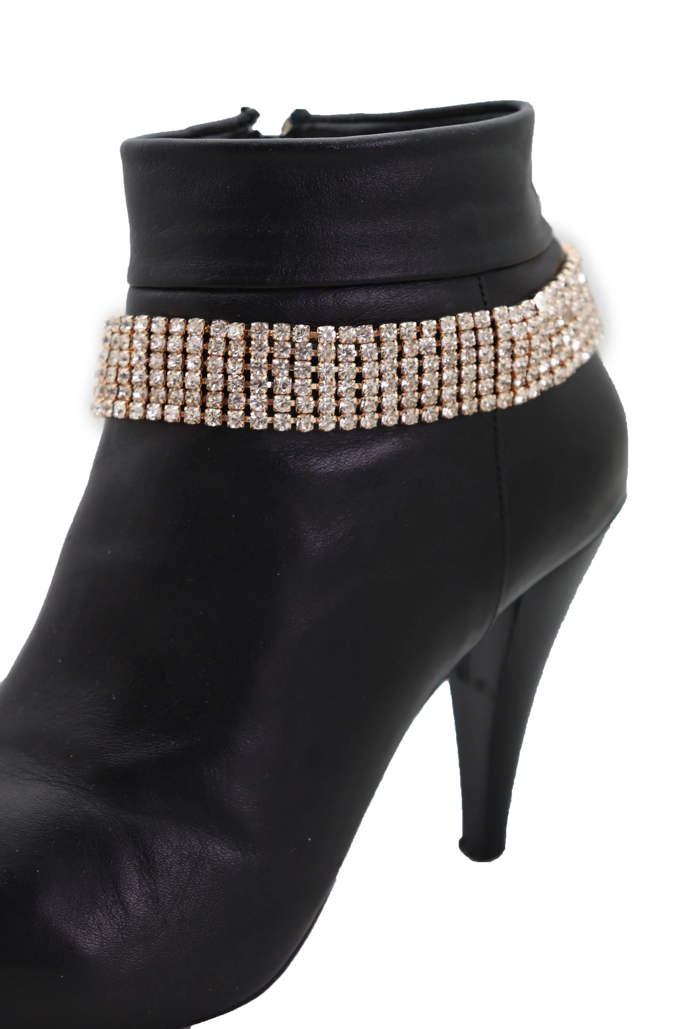Women Gold Metal Chain Boot Bracelet Shoe Rhinestones Bling Charm Jewelry Anklet Fancy Dressy Look