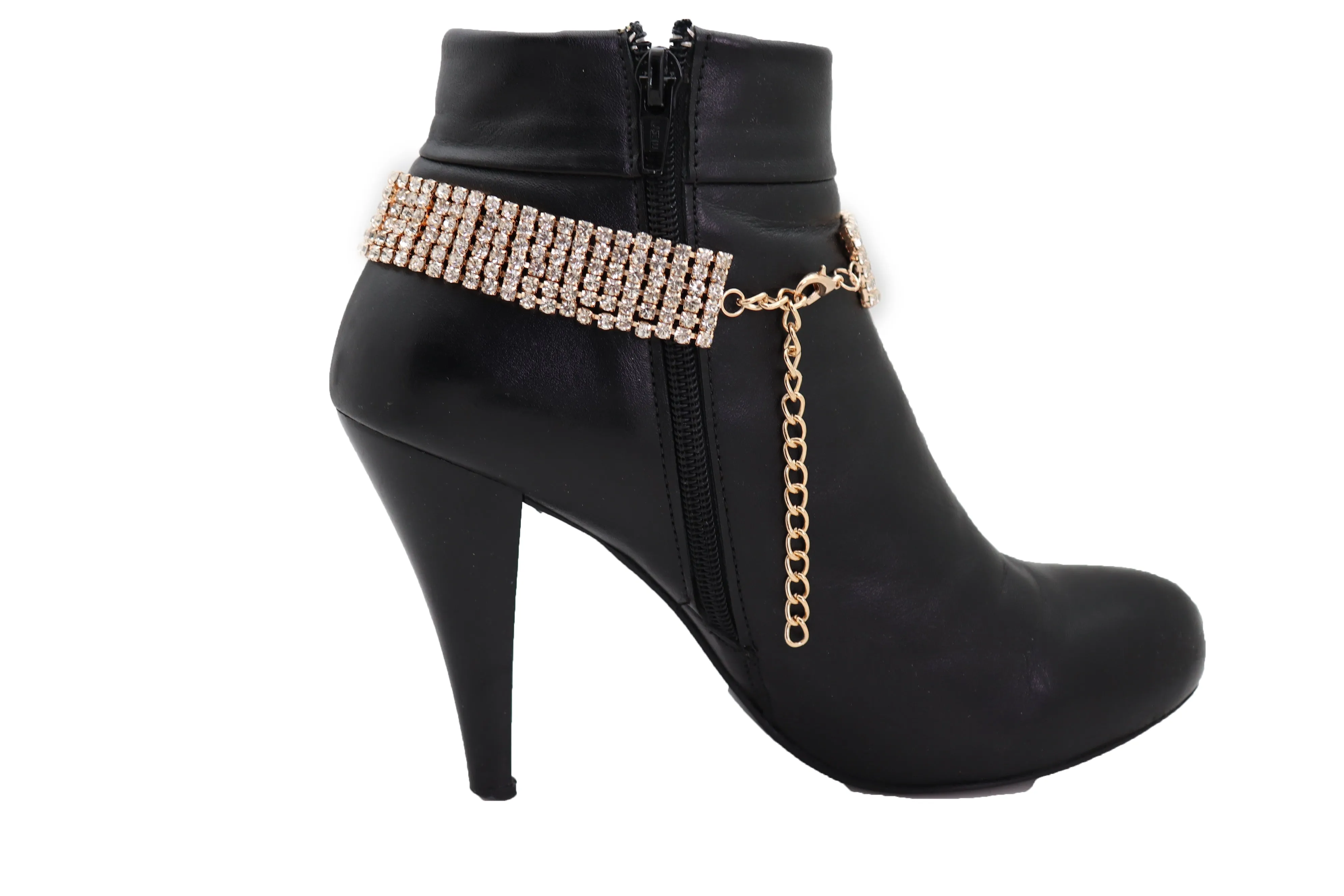 Women Gold Metal Chain Boot Bracelet Shoe Rhinestones Bling Charm Jewelry Anklet Fancy Dressy Look