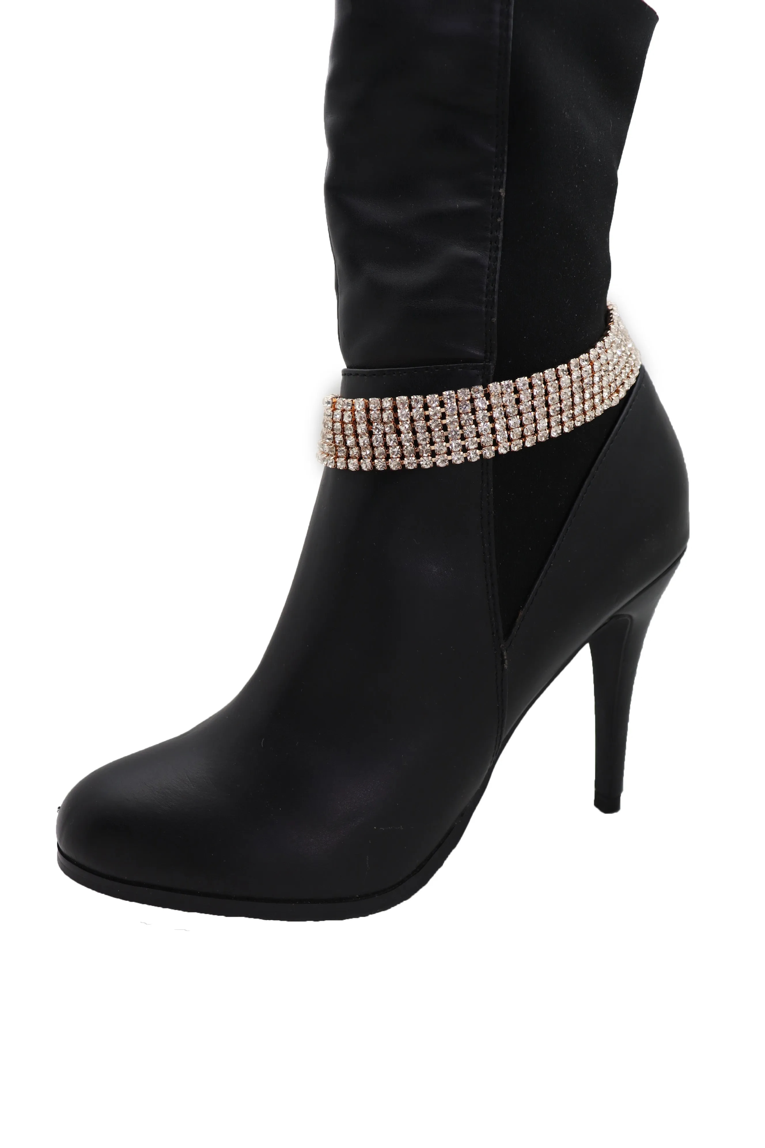 Women Gold Metal Chain Boot Bracelet Shoe Rhinestones Bling Charm Jewelry Anklet Fancy Dressy Look